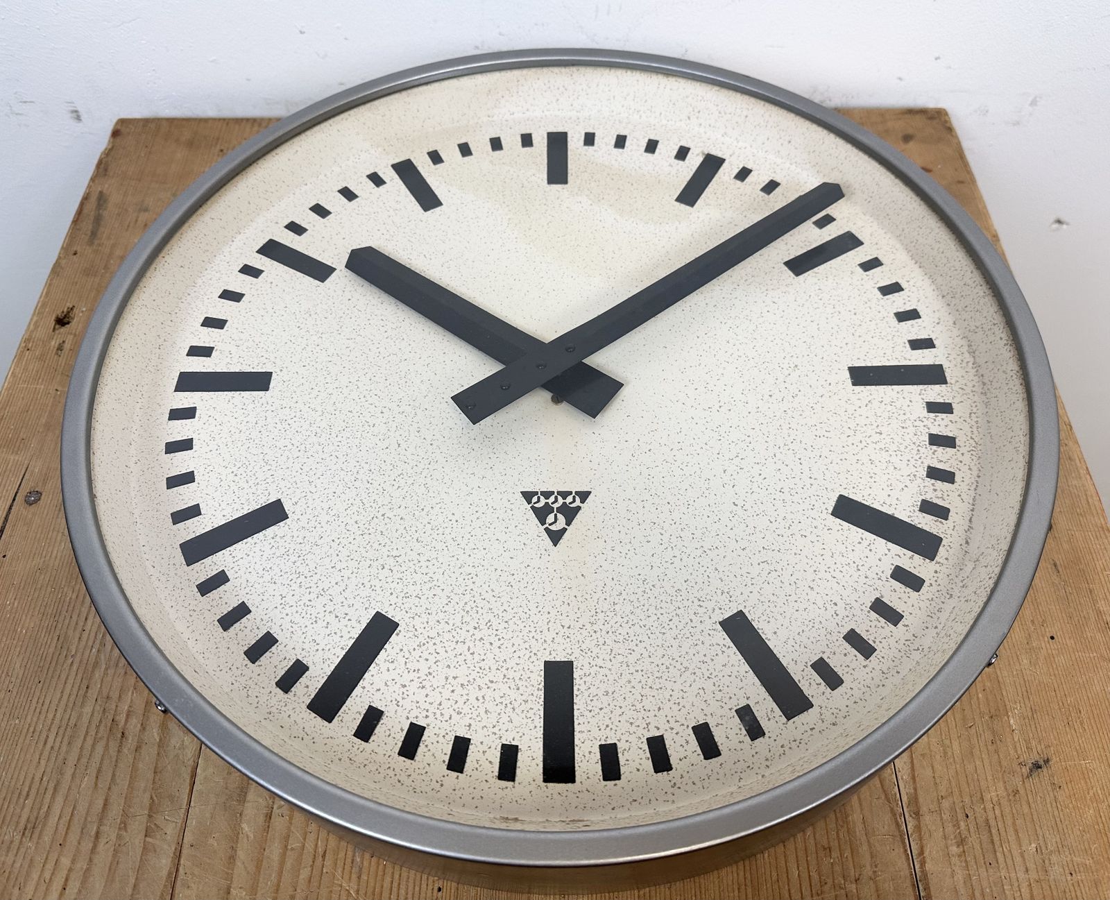 photo buy Large Grey Industrial Wall Clock From Pragotron, 1960s
