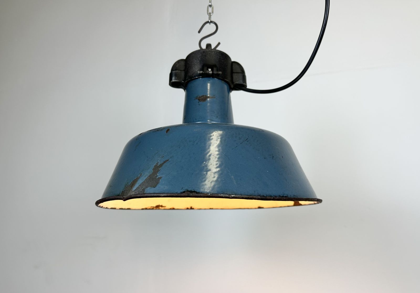 Industrial Blue Enamel Factory Lamp With Cast Iron Top, 1960s photo furniture