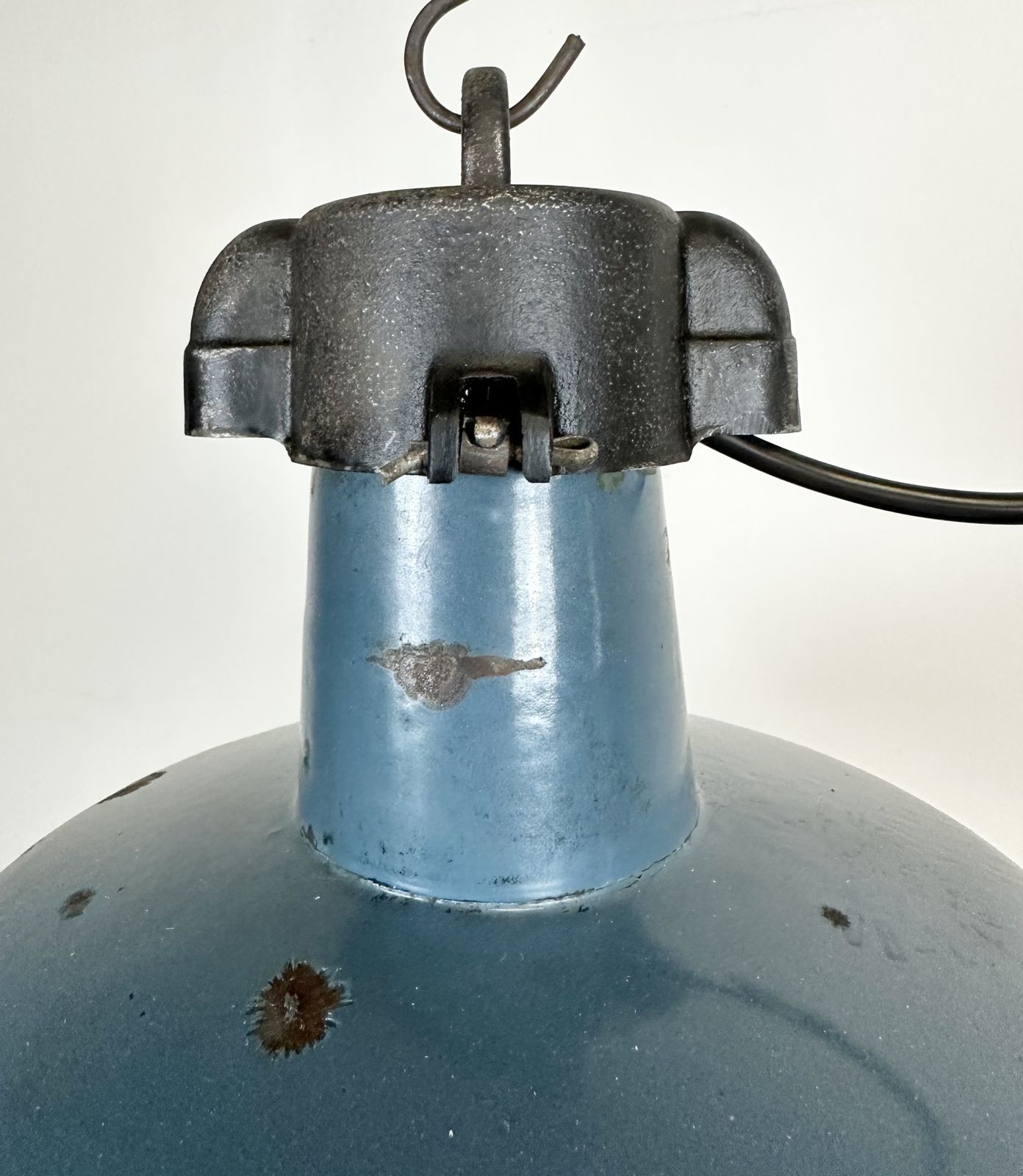 179.0 Industrial Blue Enamel Factory Lamp With Cast Iron Top, 1960s photo