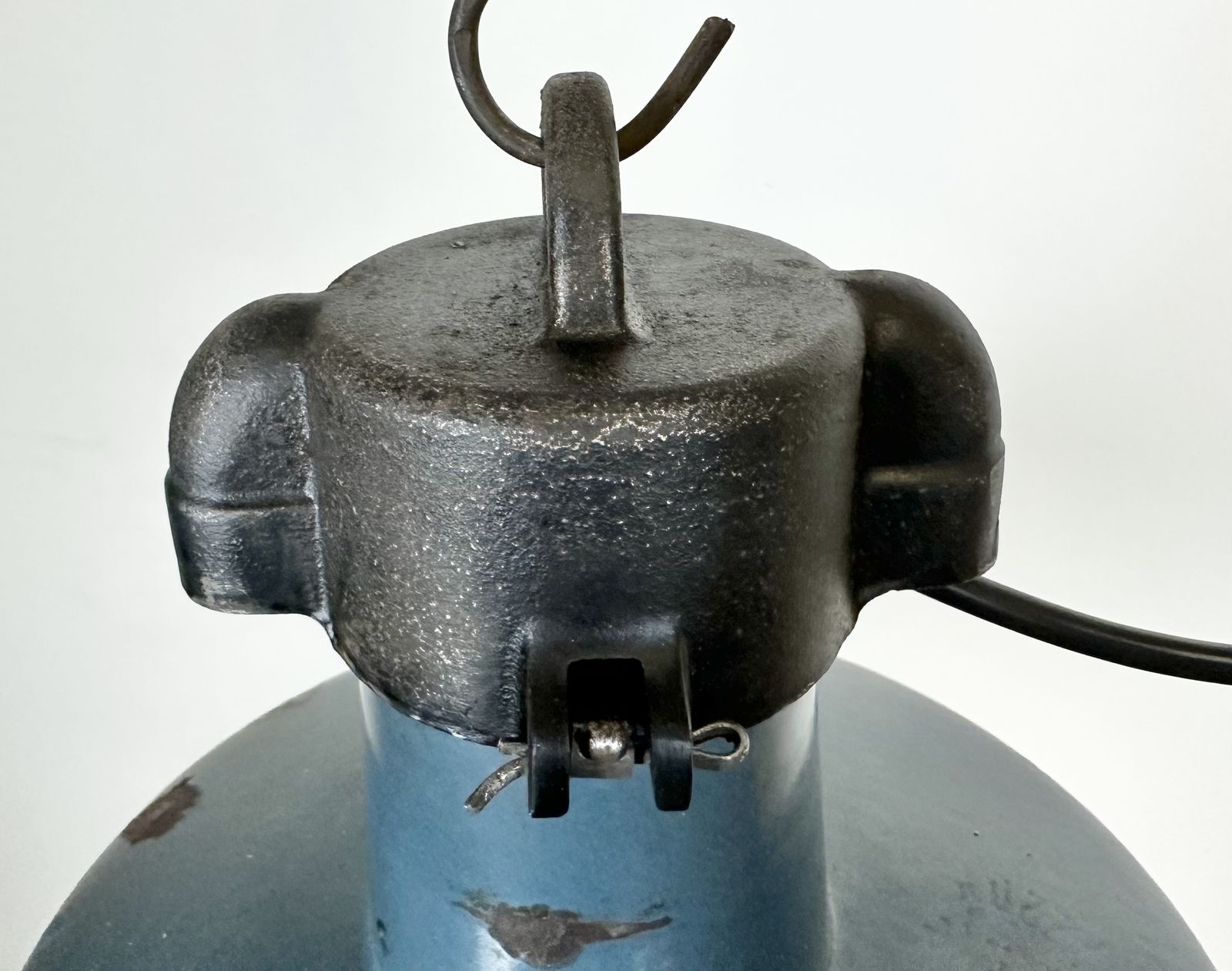 photo buy Industrial Blue Enamel Factory Lamp With Cast Iron Top, 1960s