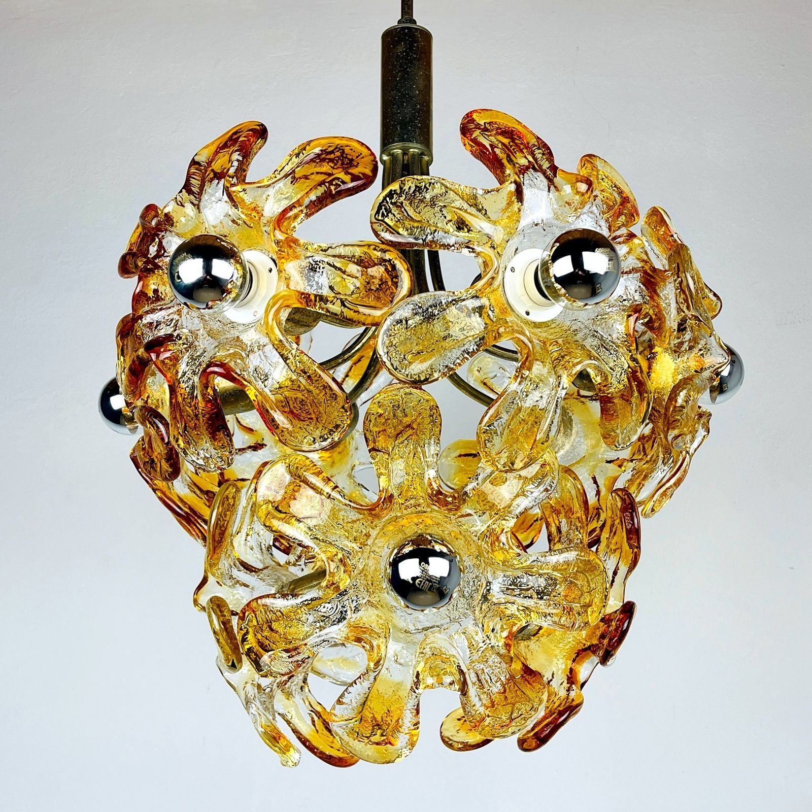 Mid Century Amber Murano Chandelier Flower Mazzega Italy 1970s
