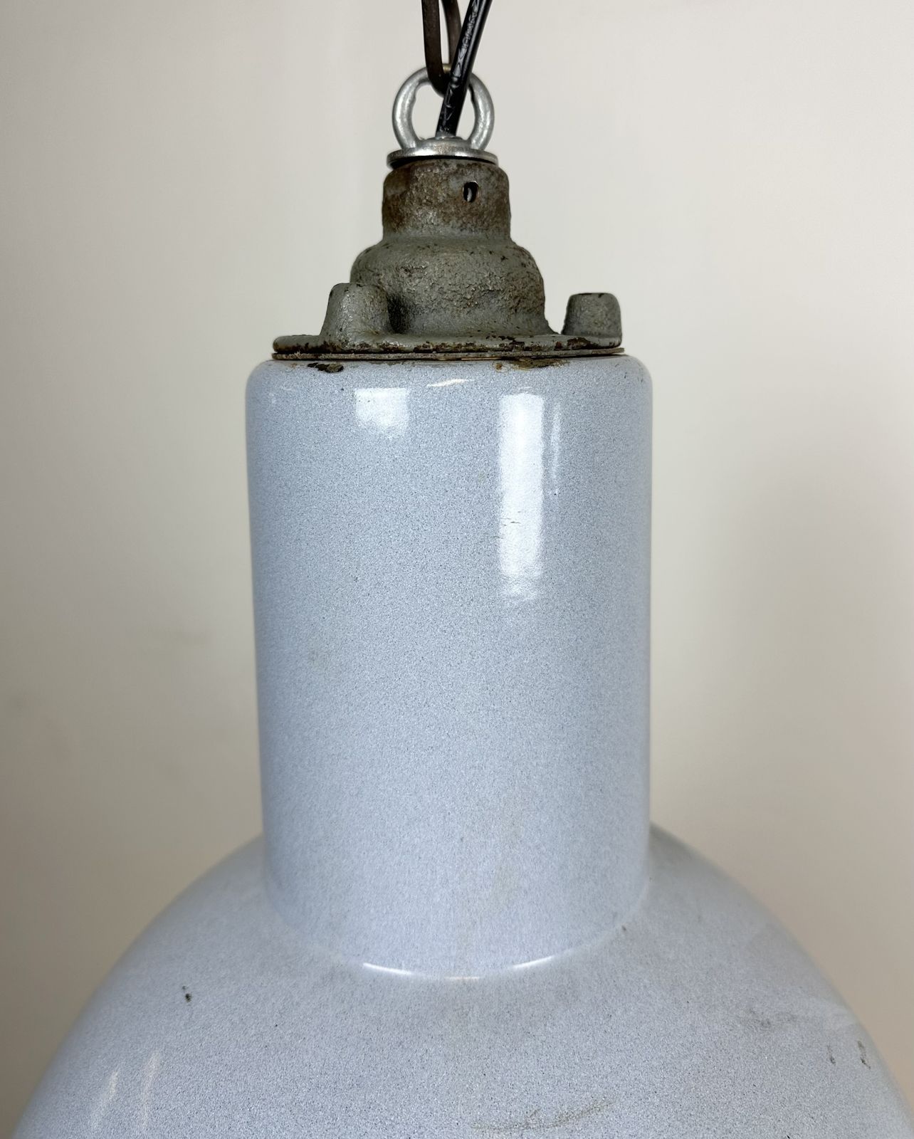Bauhaus Grey Enamel Factory Pendant Lamp With Glass Cover, 1950s, 18x photo buy