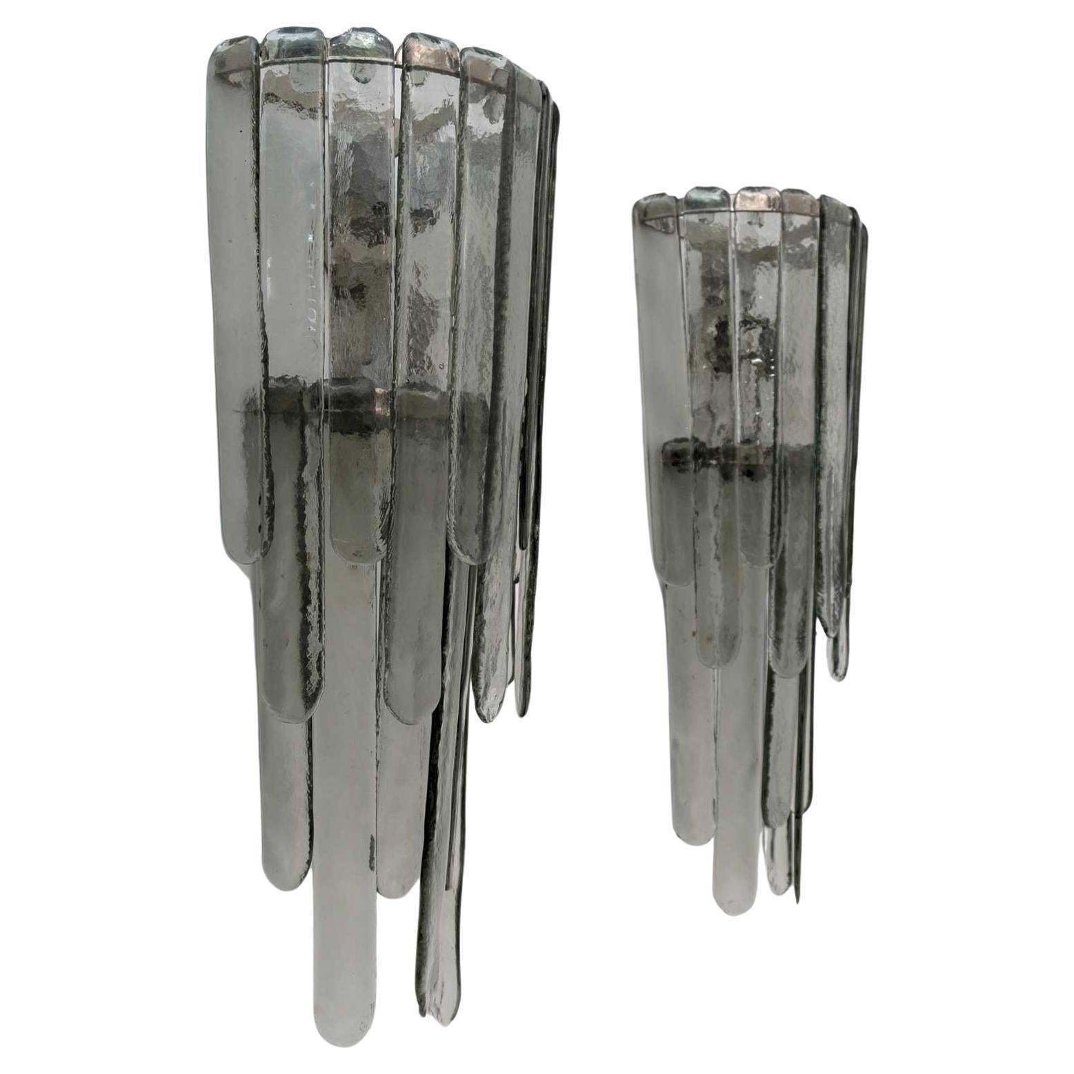 Pair Of Carlo Nason Chiseled Murano Glass Cascade Sconces For Mazzega, 1960s