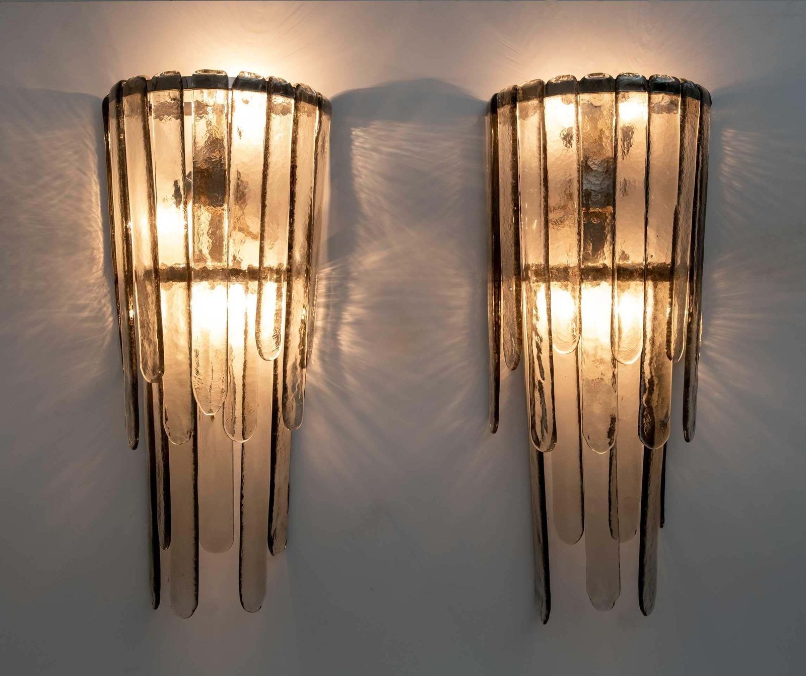 Pair Of Carlo Nason Chiseled Murano Glass Cascade Sconces For Mazzega, 1960s photo for sale