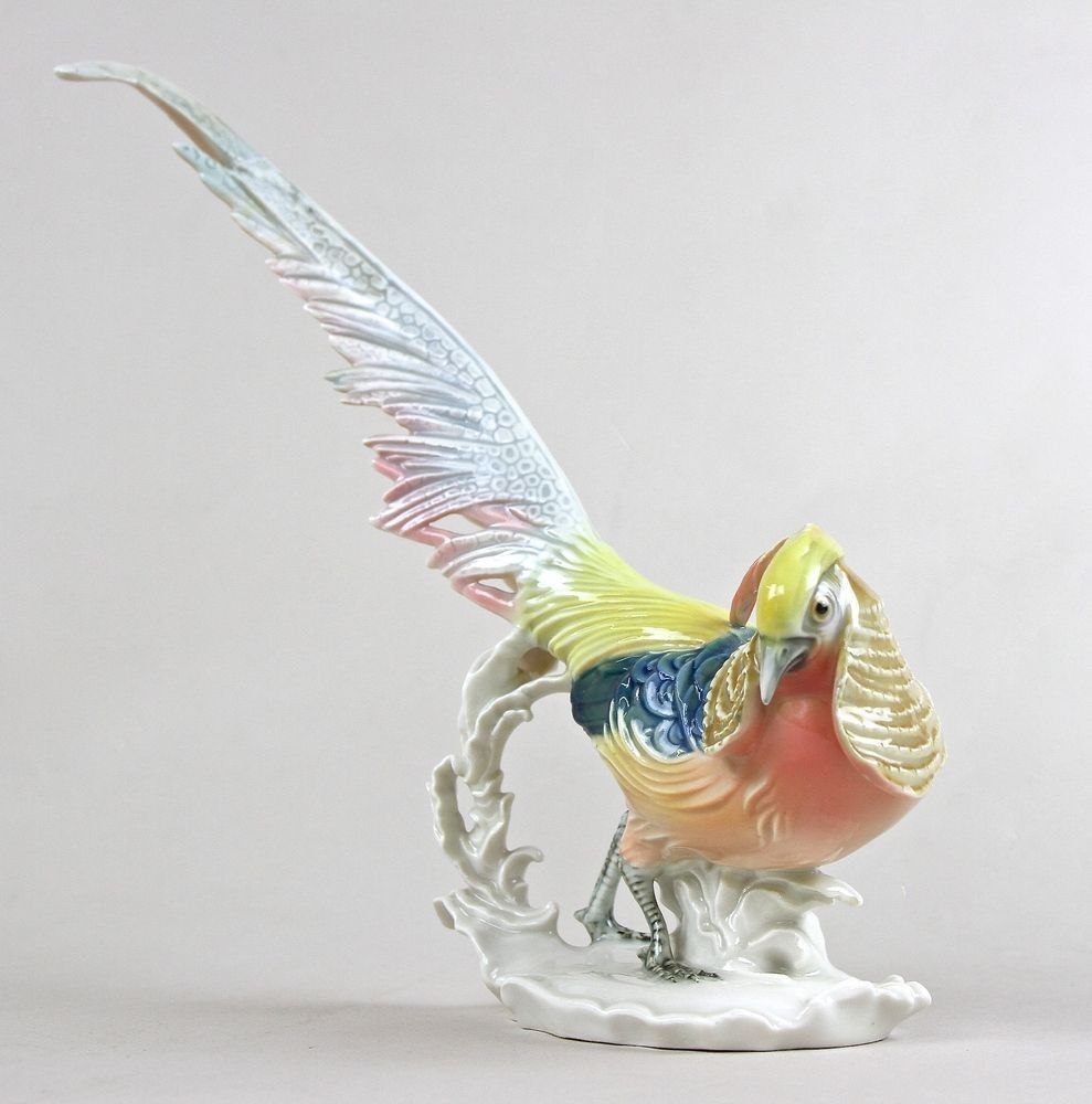 photo vinterior Porcelain Figurine "Golden Pheasant" By F. Karl Ens, Germany Circa 1920