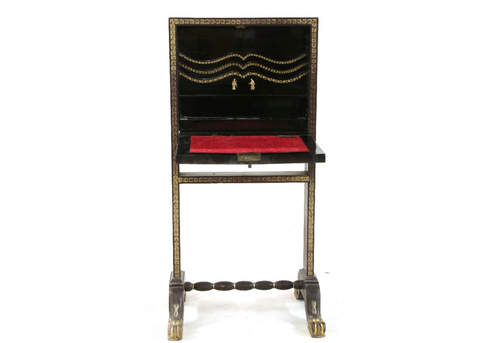 A Beautiful And Rare Napoleon III 19th Century, Chinese Lacquer And Gilt Writing Desk On Lion Paw Feet Ol photo furniture