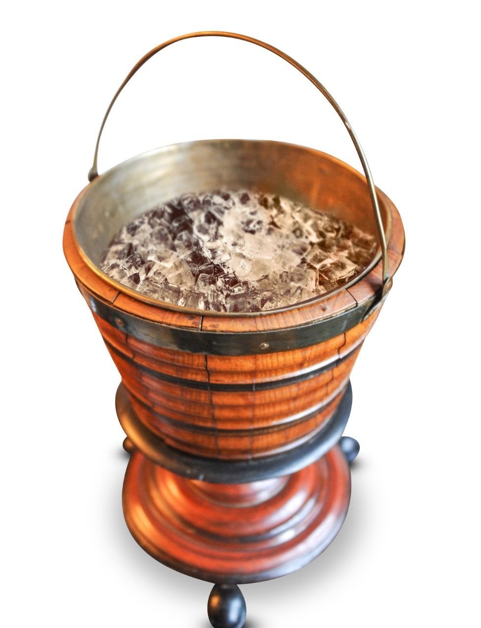 Regency Mahogany Champagne Cooler, With Internal Removable Brass Bucket To Contain The Ice, On Ball Feet Supports With Ebonised Bands Ol photo for sale