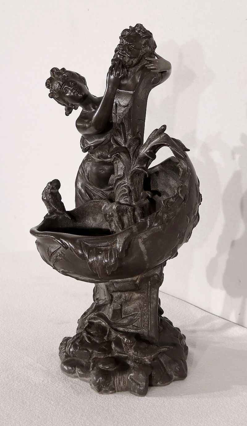 Pewter Sculpture "The Fountain", By G. Van De Voorde, Art Nouveau, 1900 photo Home Decor