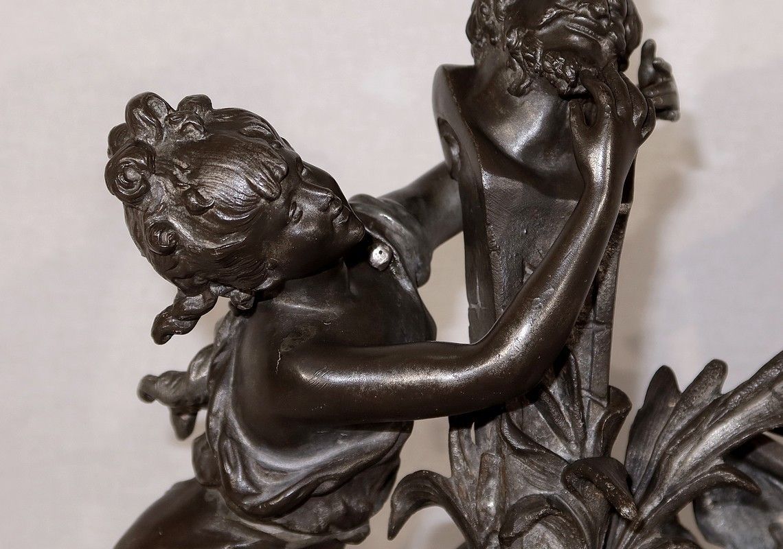 Pewter Sculpture "The Fountain", By G. Van De Voorde, Art Nouveau, 1900 photo vintage