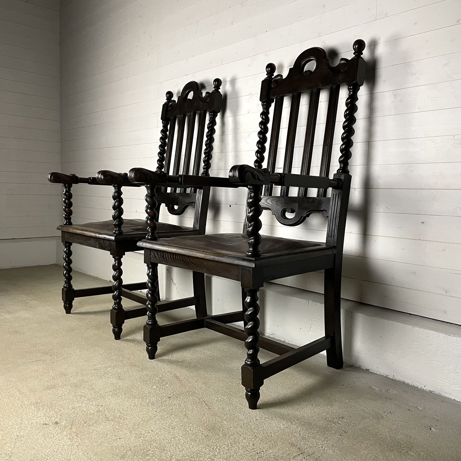 Pair Of Large Antique Victorian Carved Oak Chairs photo Furniture