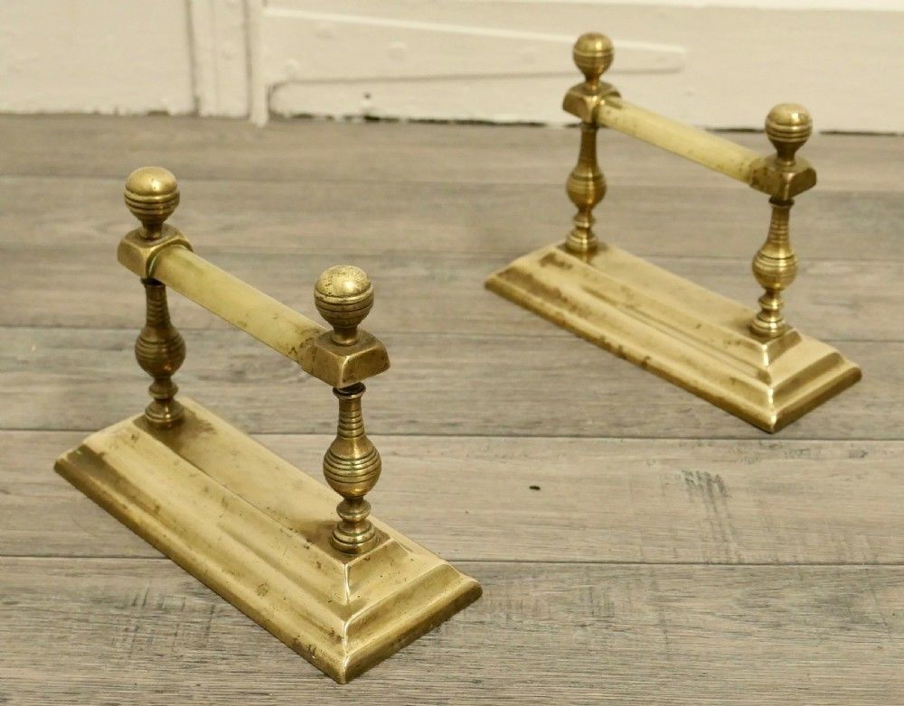 A Pair Of Victorian Brass Andirons Or Fire Dogs photo for sale