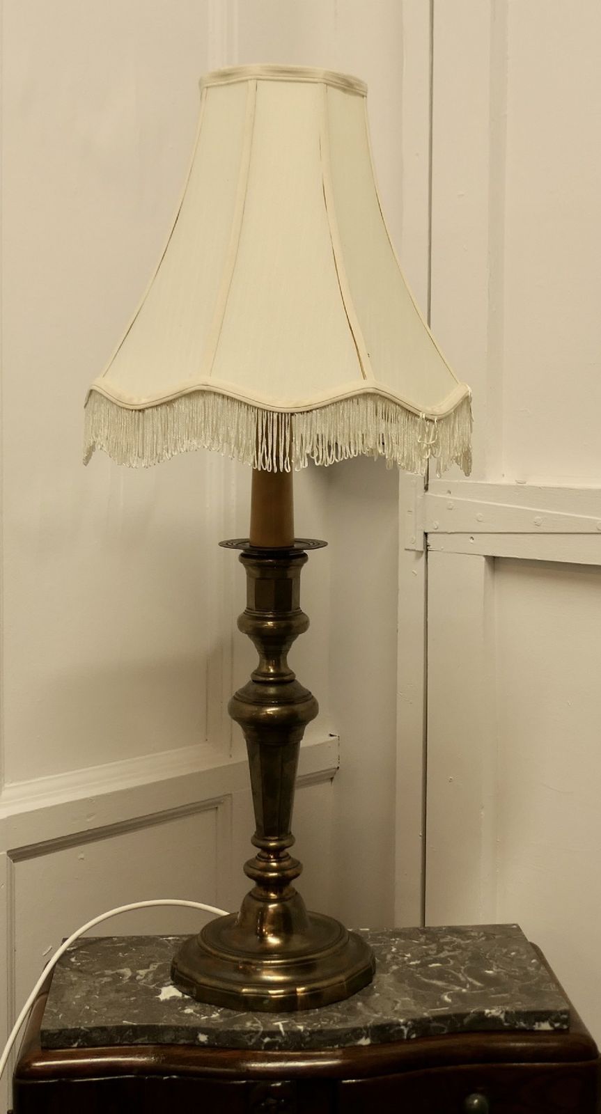 Large French Brass Candlestick Table Lamp