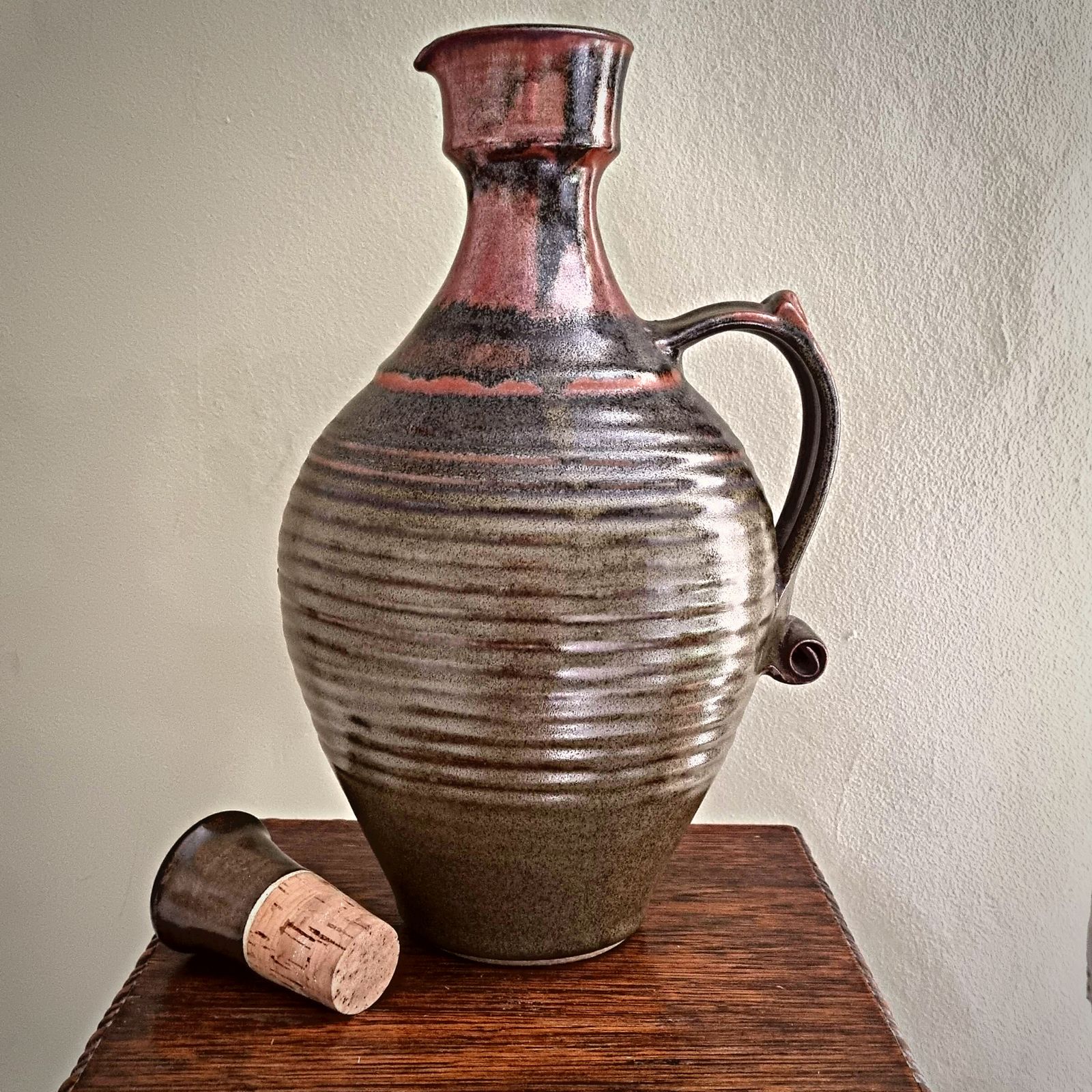 Vintage Stoneware Jug In Olive Green New Zealand