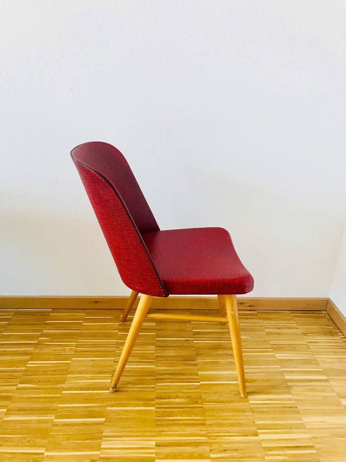 Mid Century Modern Red Chair   Wooden Legs   Germany 1960s photo for sale