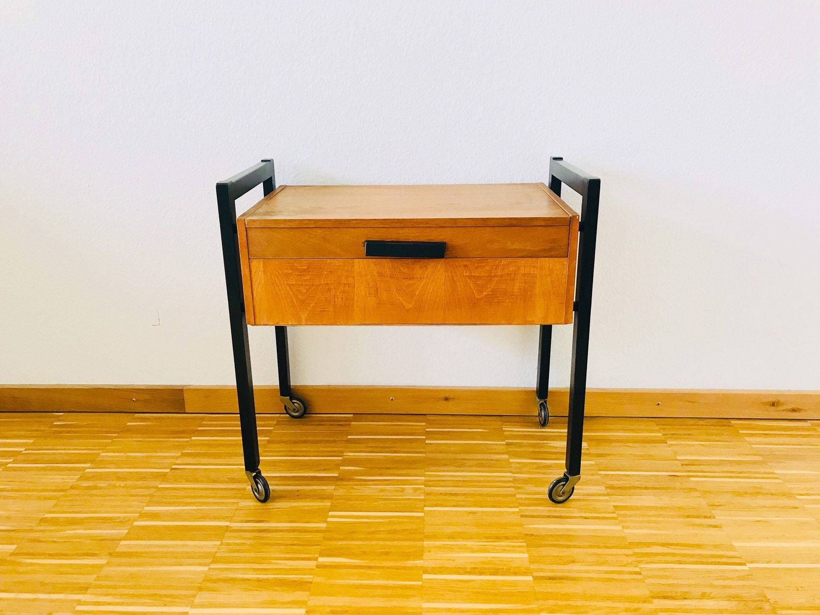 Mid Centuy Modern Metan And Woodwn Sewing Box On Wheels   Germany   1960s photo Furniture