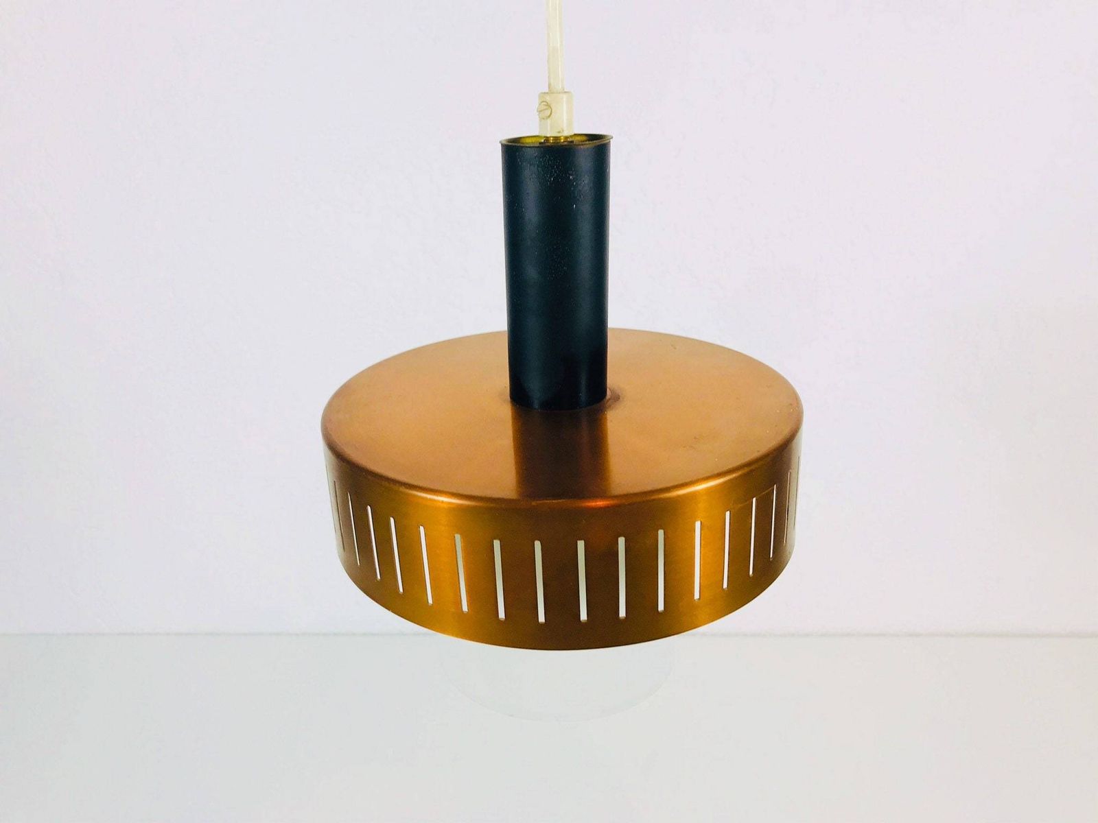 Copper Hanging Lamp   Metal Body   Opaline Glass Shade   Ddr Ceiling Lamp   1960s photo for sale