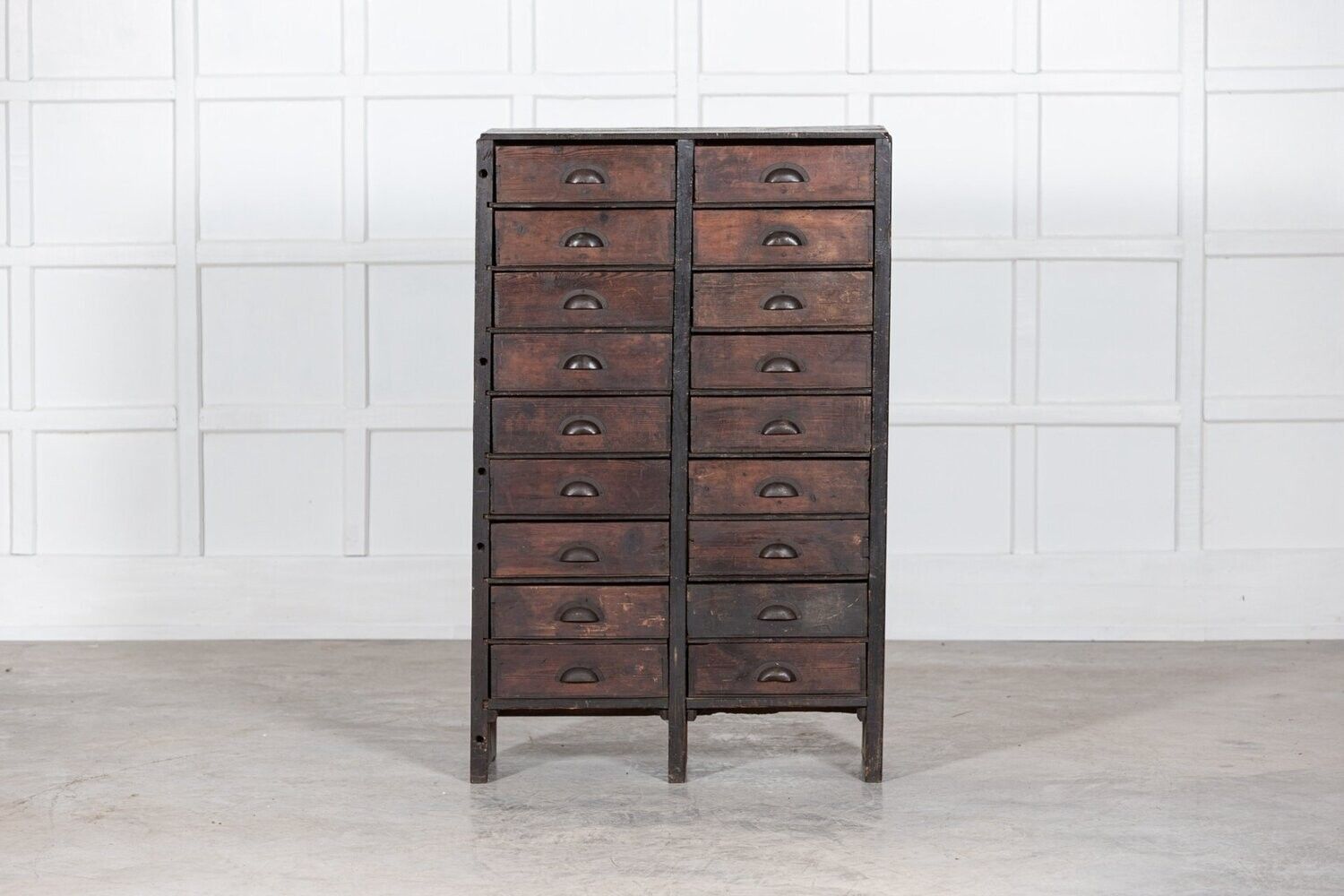 19thc English Scratch Built Pine Bank Drawers