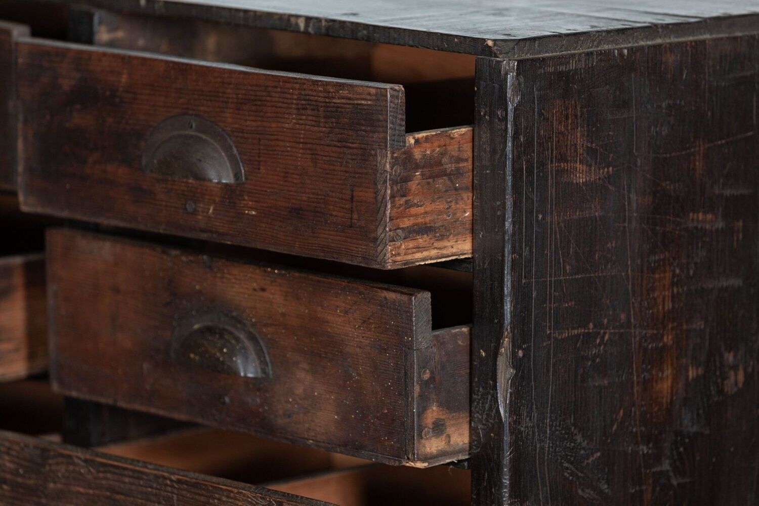 Furniture 19thc English Scratch Built Pine Bank Drawers photo