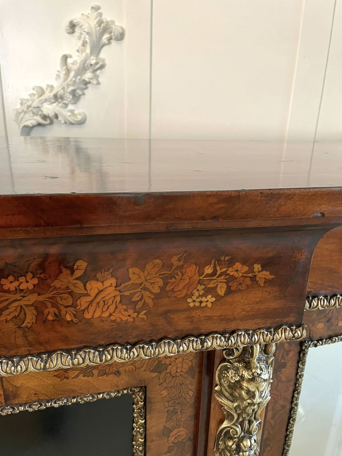 Outstanding Quality Large Antique  19th Century Inlaid Floral Marquetry Burr Walnut Ormolu Mounted Credenza photo for sale