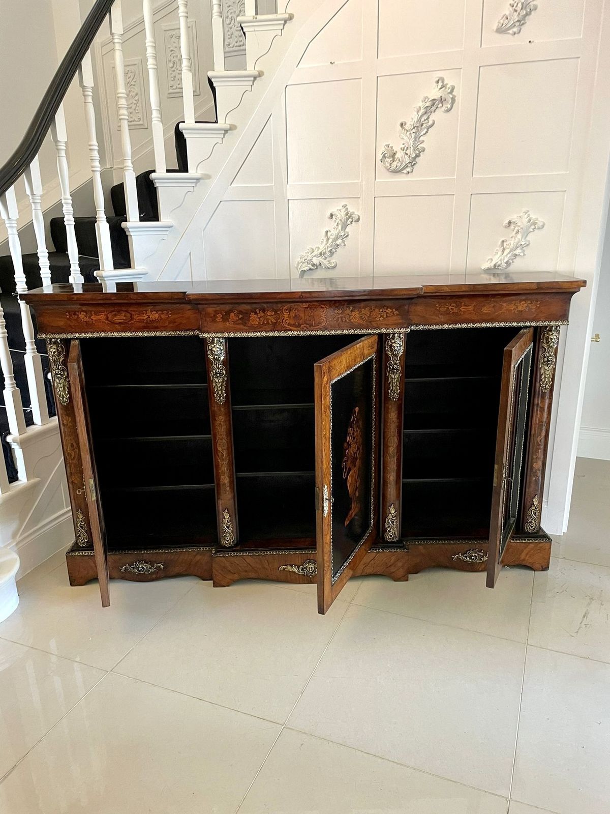 Outstanding Quality Large Antique  19th Century Inlaid Floral Marquetry Burr Walnut Ormolu Mounted Credenza photo buy