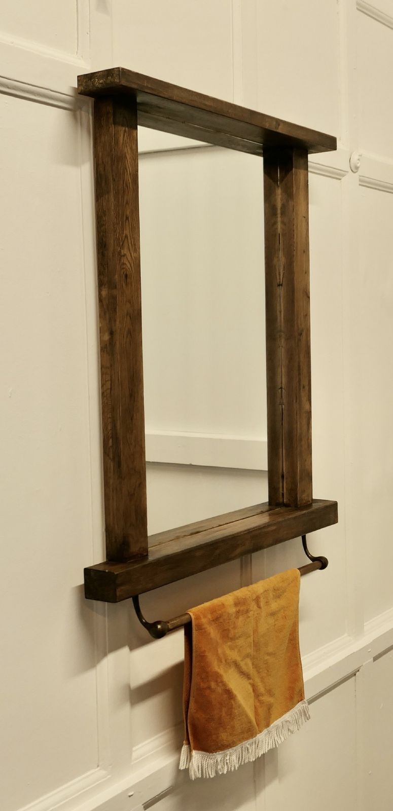 Large Reclaimed Oak Cloakroom Wall Mirror With Towel Rail photo 510.0
