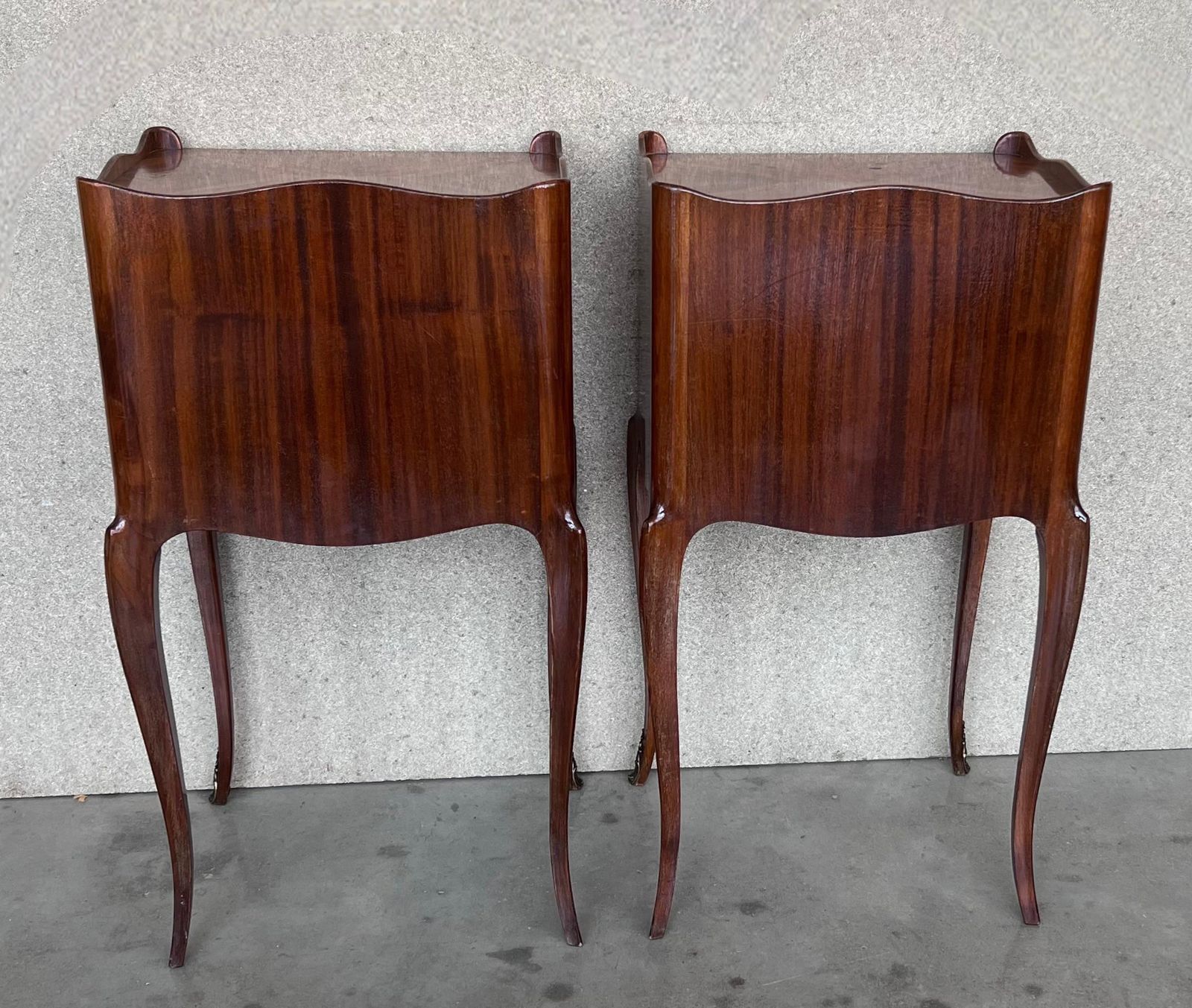 20th Pair Of Marquetry Walnut Nightstands Tables With Drawer And Open Shelf photo Furniture