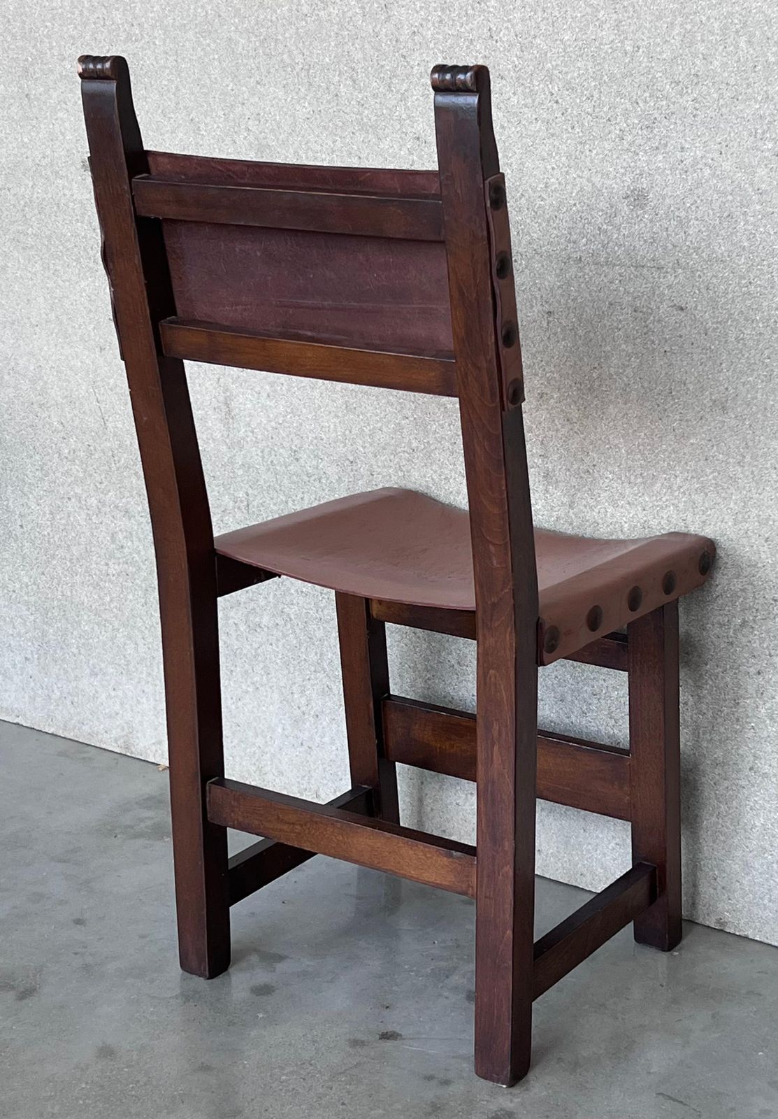 19th Set Of Six Spanish Carved Chairs With Leather Seat And Back photo buy