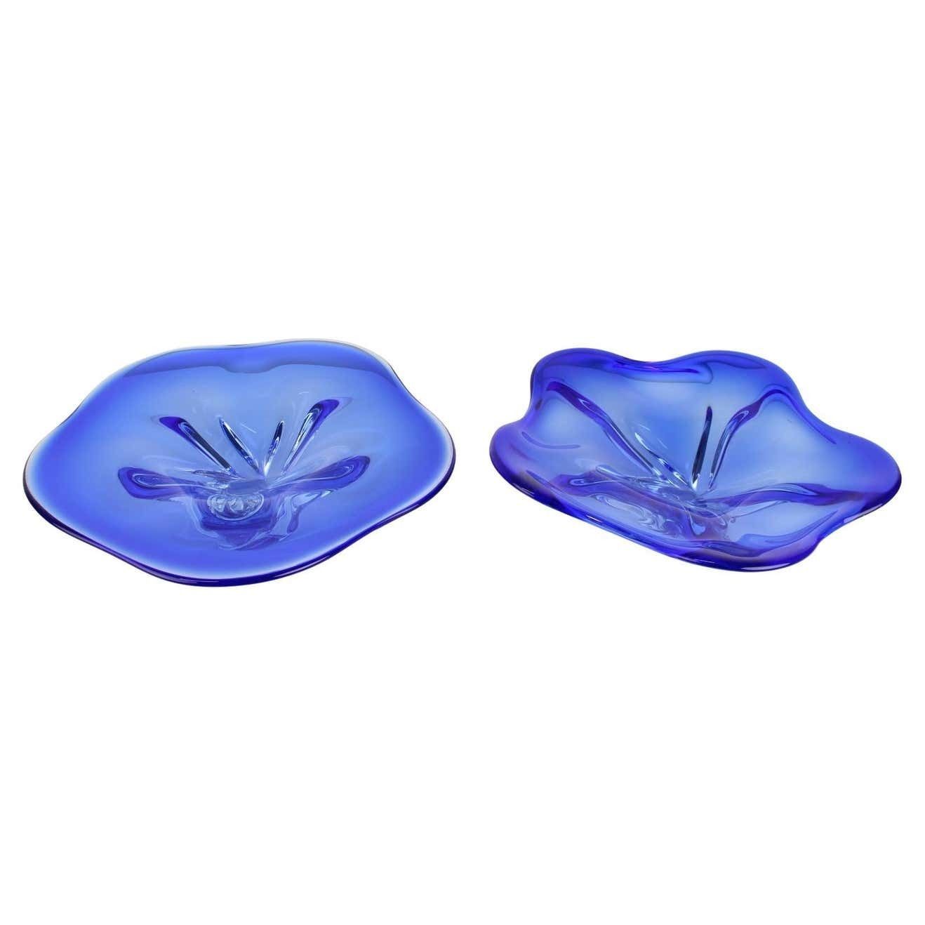 Set Of 2 Art Glass Bowls By Josef Hospodka For Chribska Glassworks, 1960's