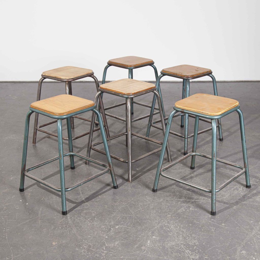 Furniture 1950’s Vintage Mullca Industrial French Stacking High Stools – Set Of Six photo
