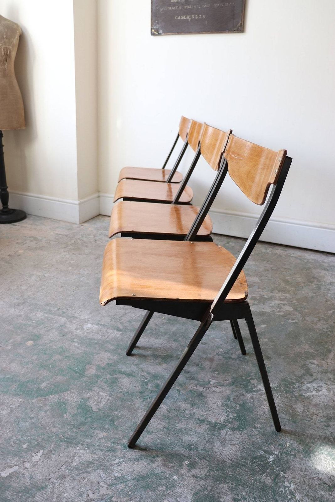 Great Set Of Four Mid Century French Stacking Chairs photo buy