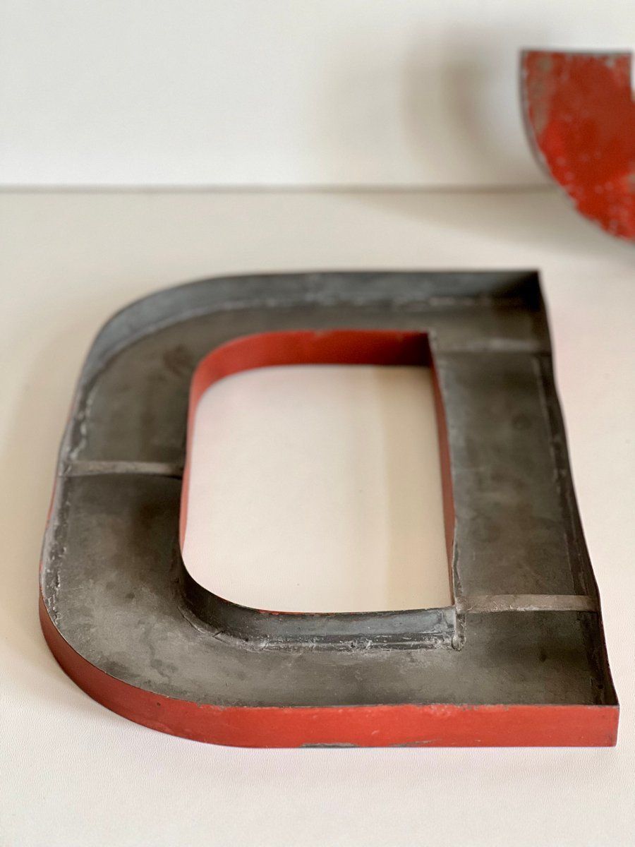 Industrial Letter Dj Sign, 1952, Set Of 2 photo vintage