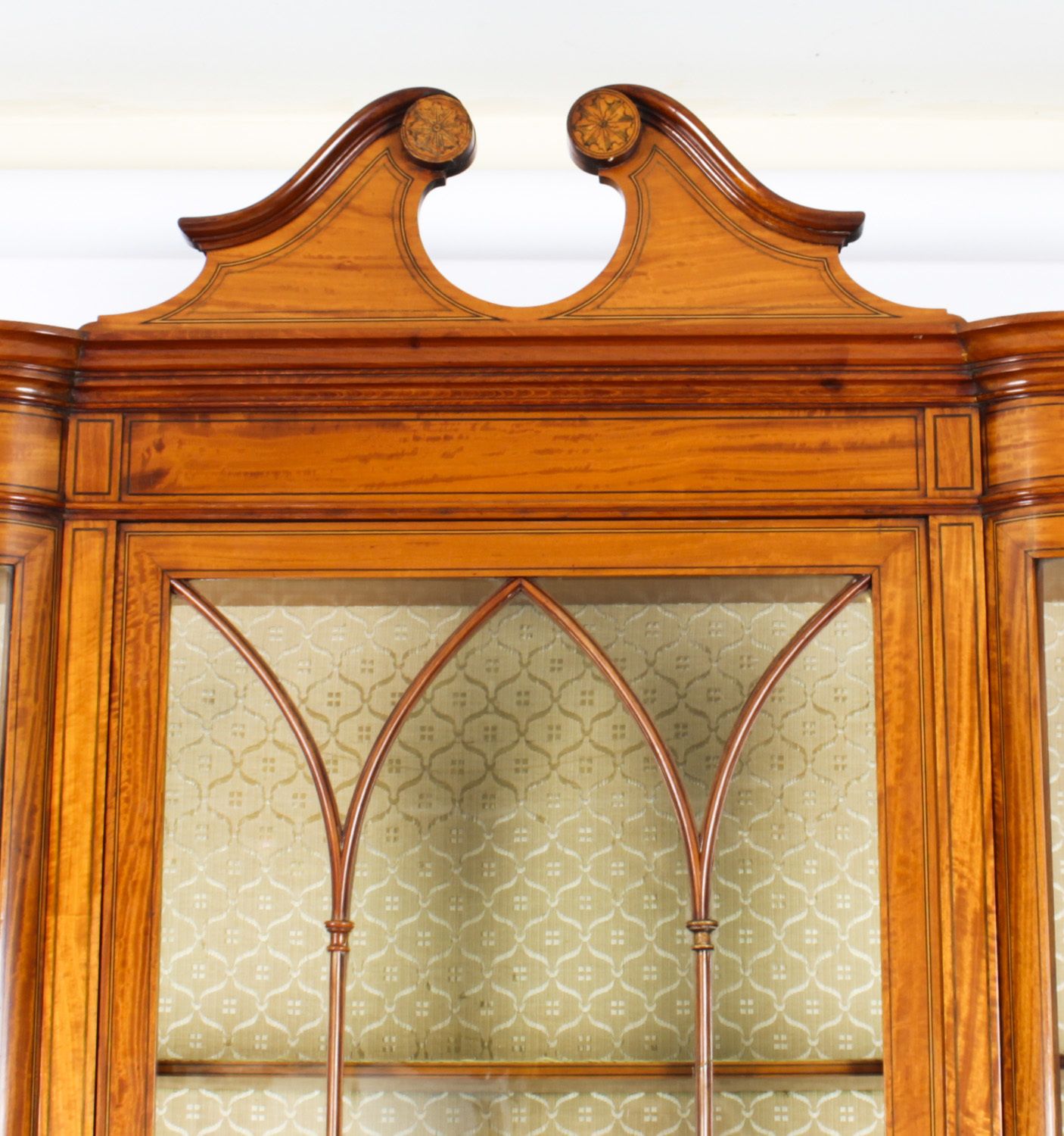 Edwardian Serpentine Satinwood Inlaid Display Cabinet 19th C photo furniture