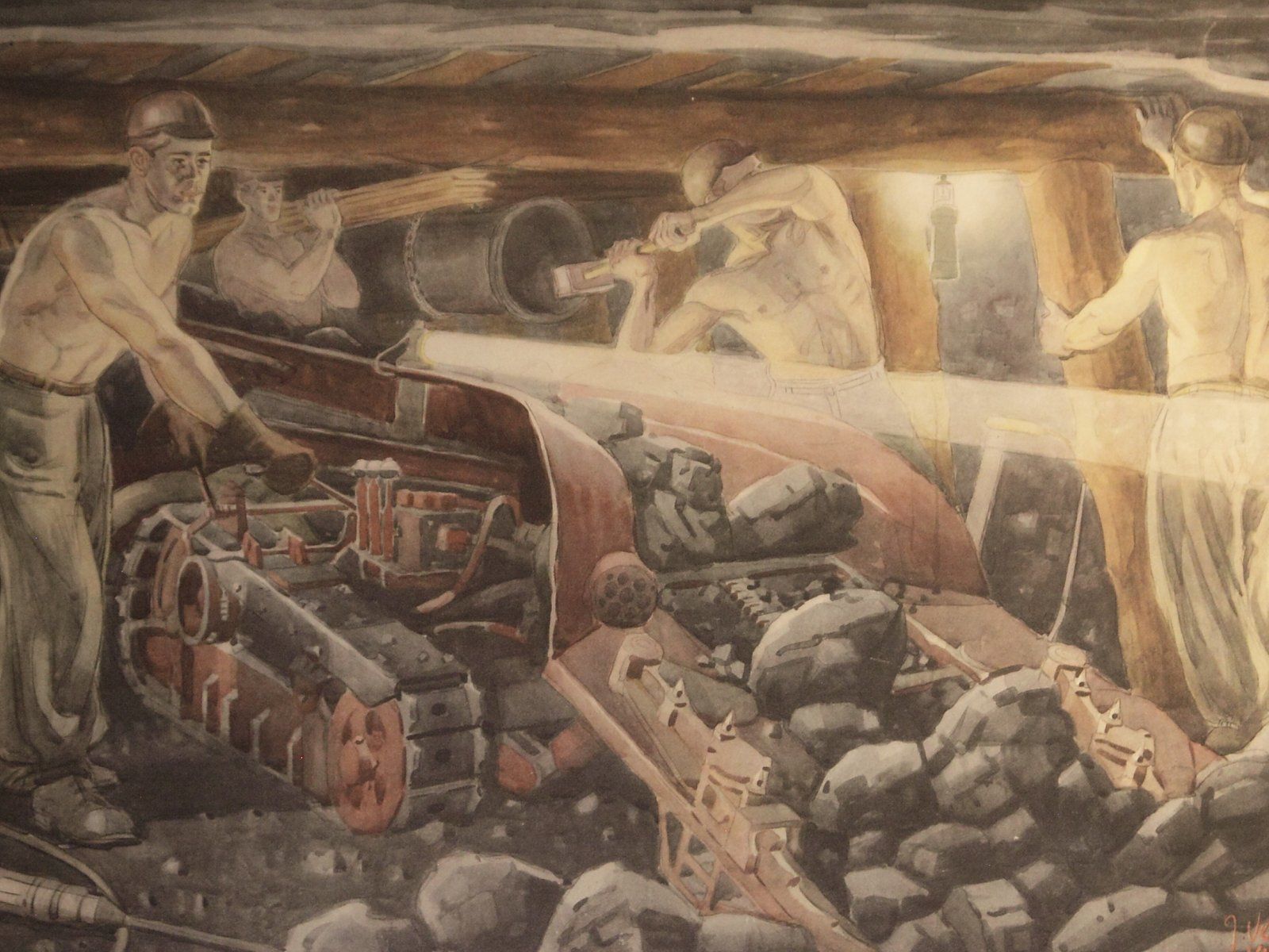 Mid Century Czechoslovak Communist School Poster Of Coal Mine Workers By Jindrich Vlcek, 1951 photo vinterior