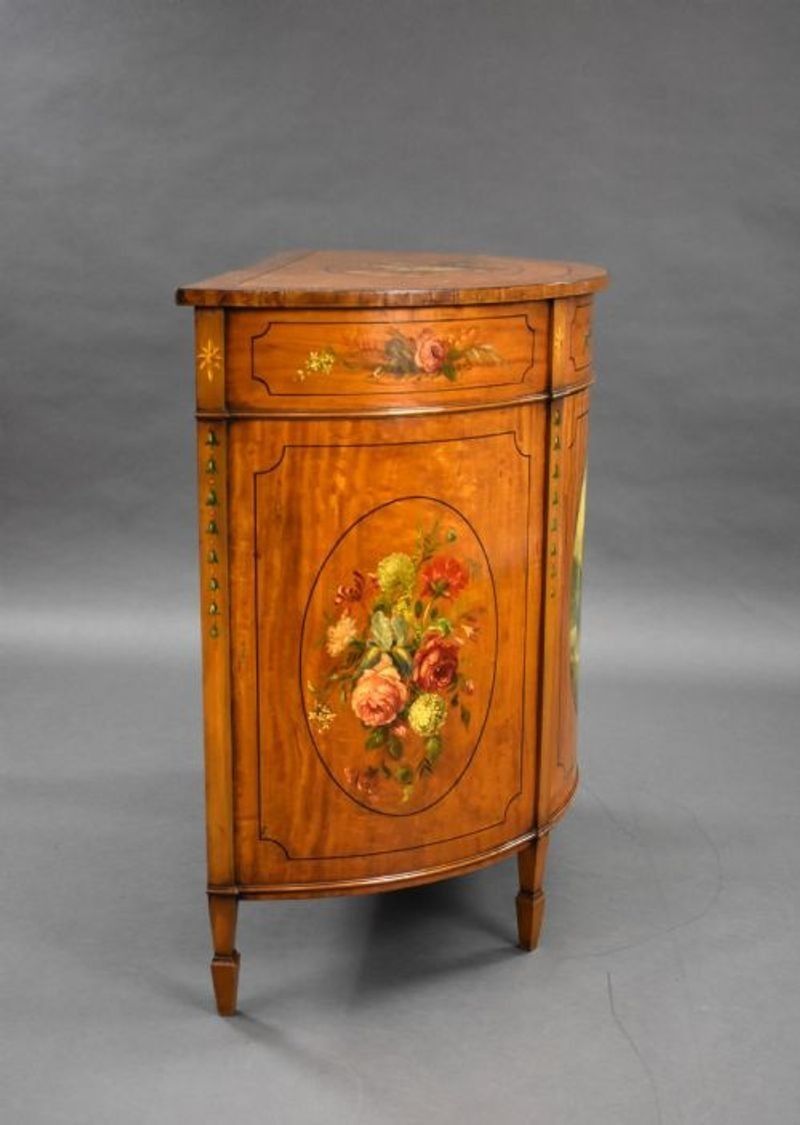 Edwardian Satinwood Hand Painted Demi Lune Side Cabinet photo for sale