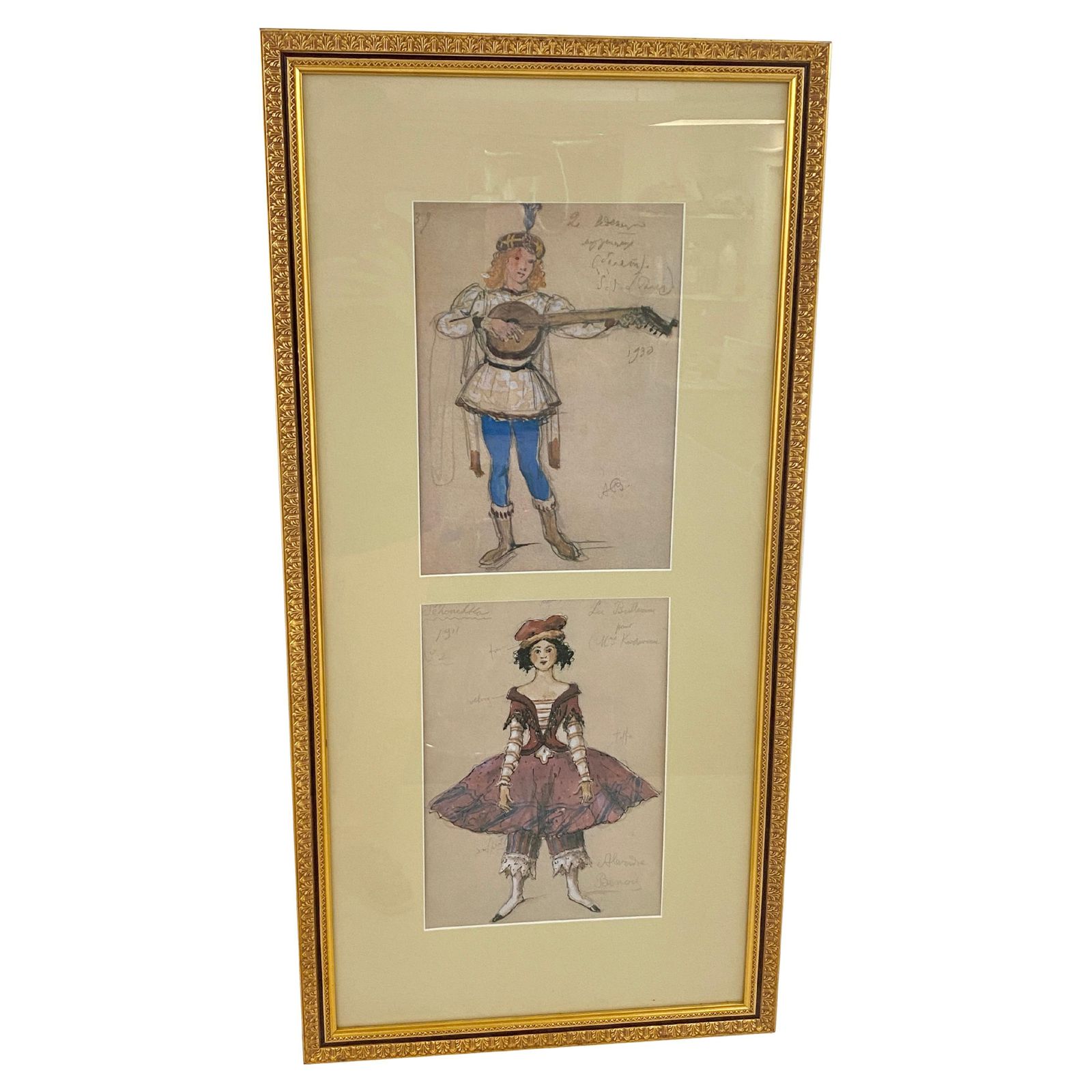 Art Deco Framed Prints Signed Fashion Models Work Gilt Framed France 1933