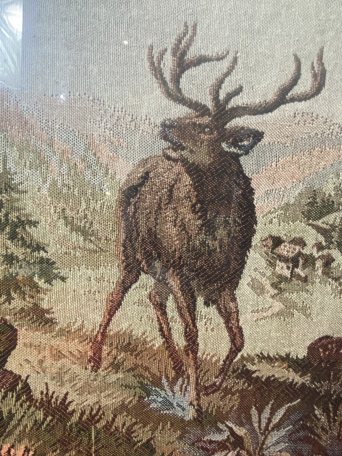 photo for sale Large Canadian Tapestry Artwork Of Stag And Hind In Rockies Landscape