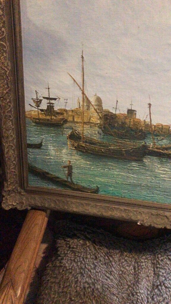 Venetian 'The Bucintoro' Giovanni Antonio Canal Oil Painting After Canaletto photo vintage