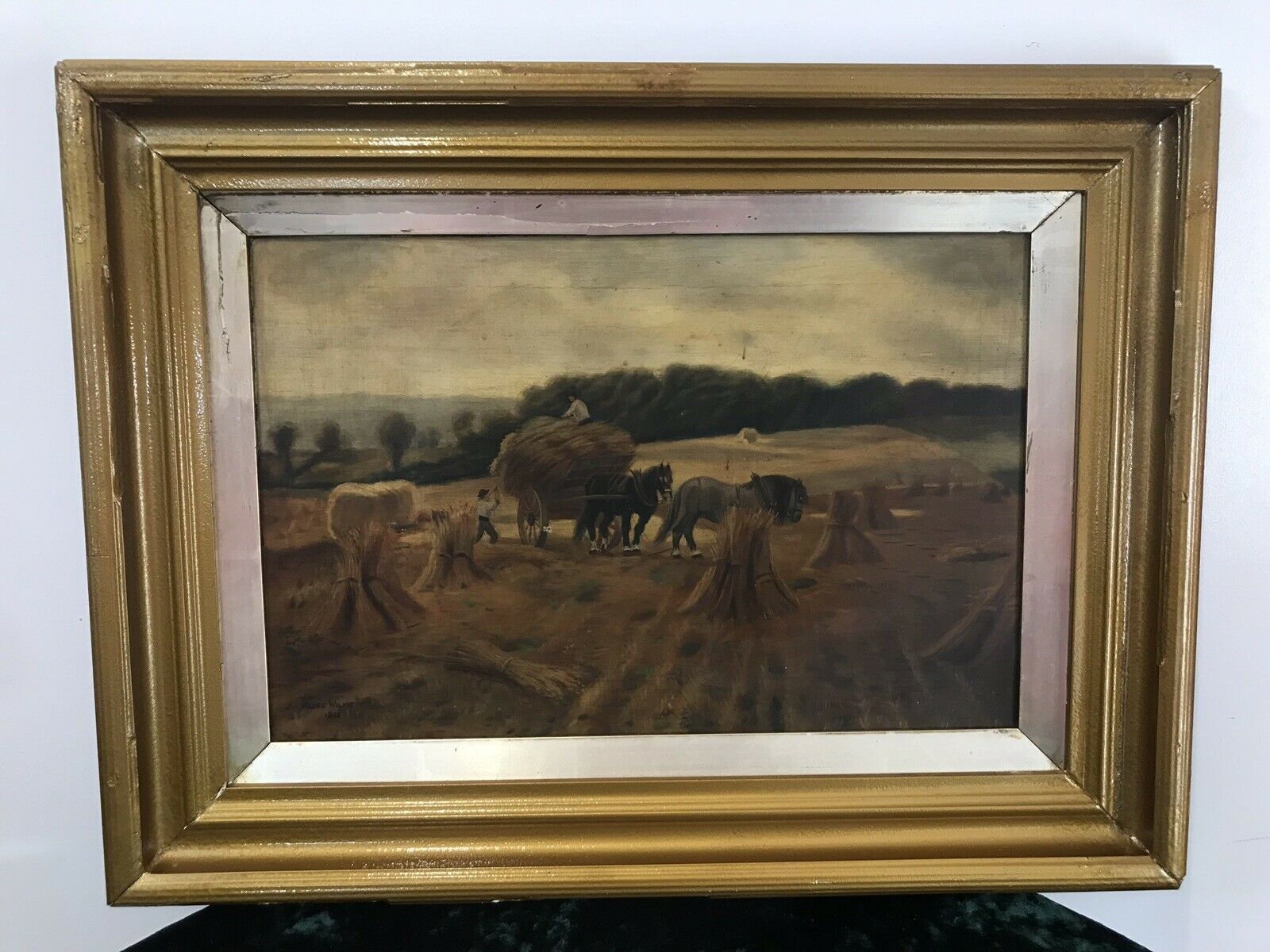 Original Victorian Oil Painting ‘Harvest Time’ By Artist Alice Wilkie photo Art