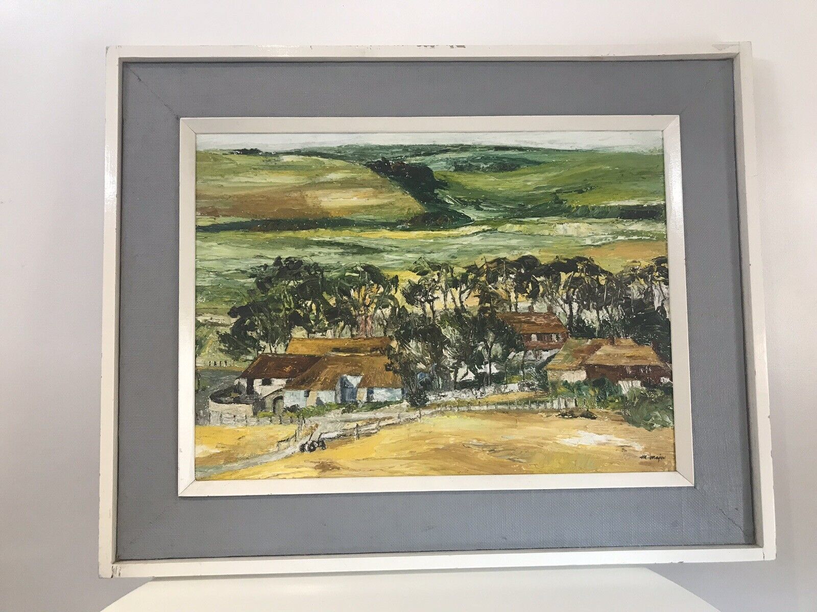 Modern Art Farmstead Landscape Original Signed V R Major Oil Painting photo furniture