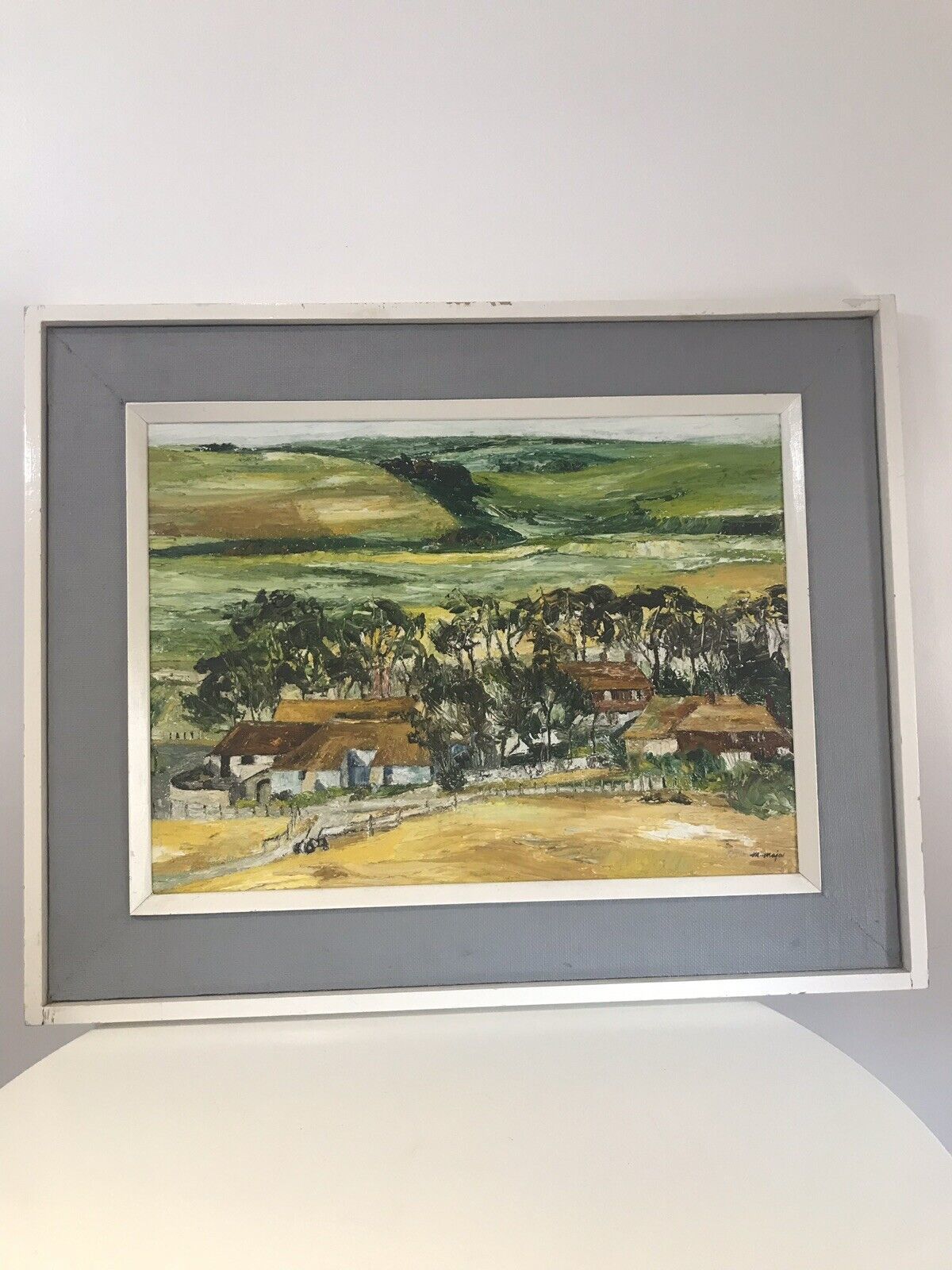 Modern Art Farmstead Landscape Original Signed V R Major Oil Painting photo vintage