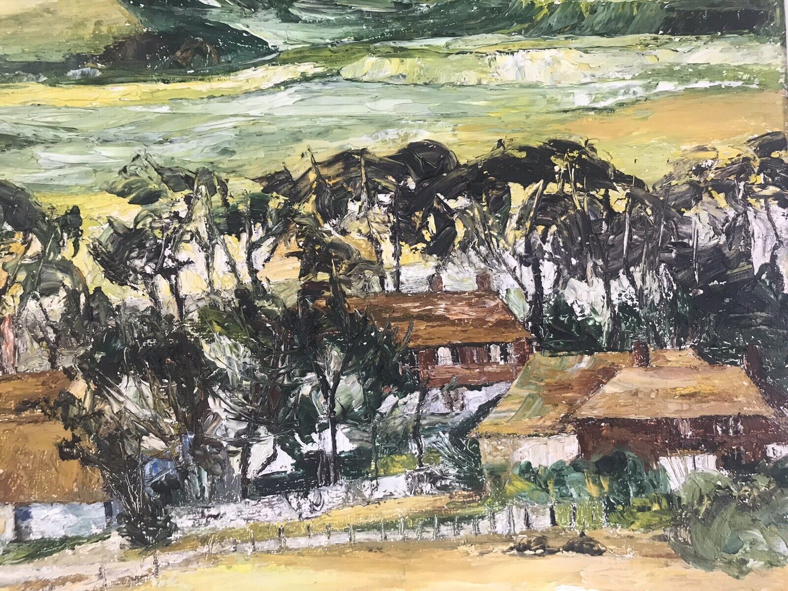 photo for sale Modern Art Farmstead Landscape Original Signed V R Major Oil Painting