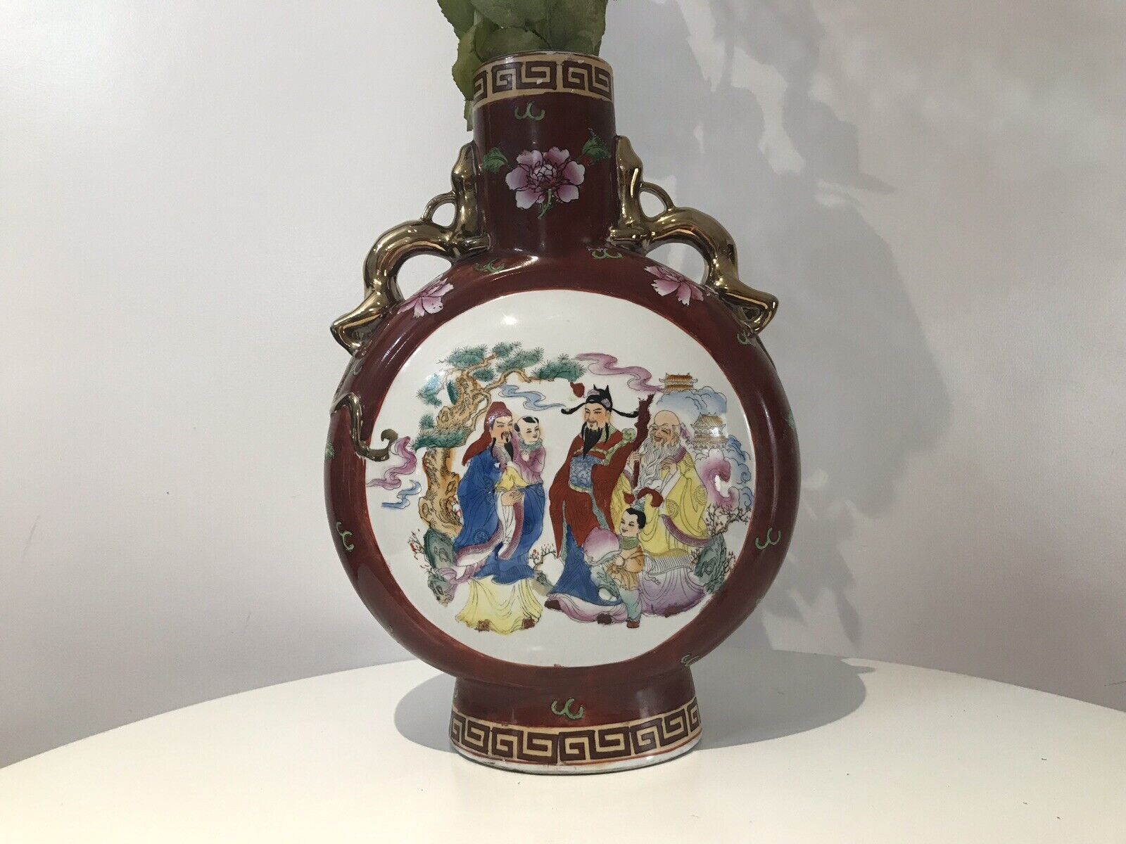 photo for sale Cantonese Hand Painted Guilt Komodo Dragon Handled Vase