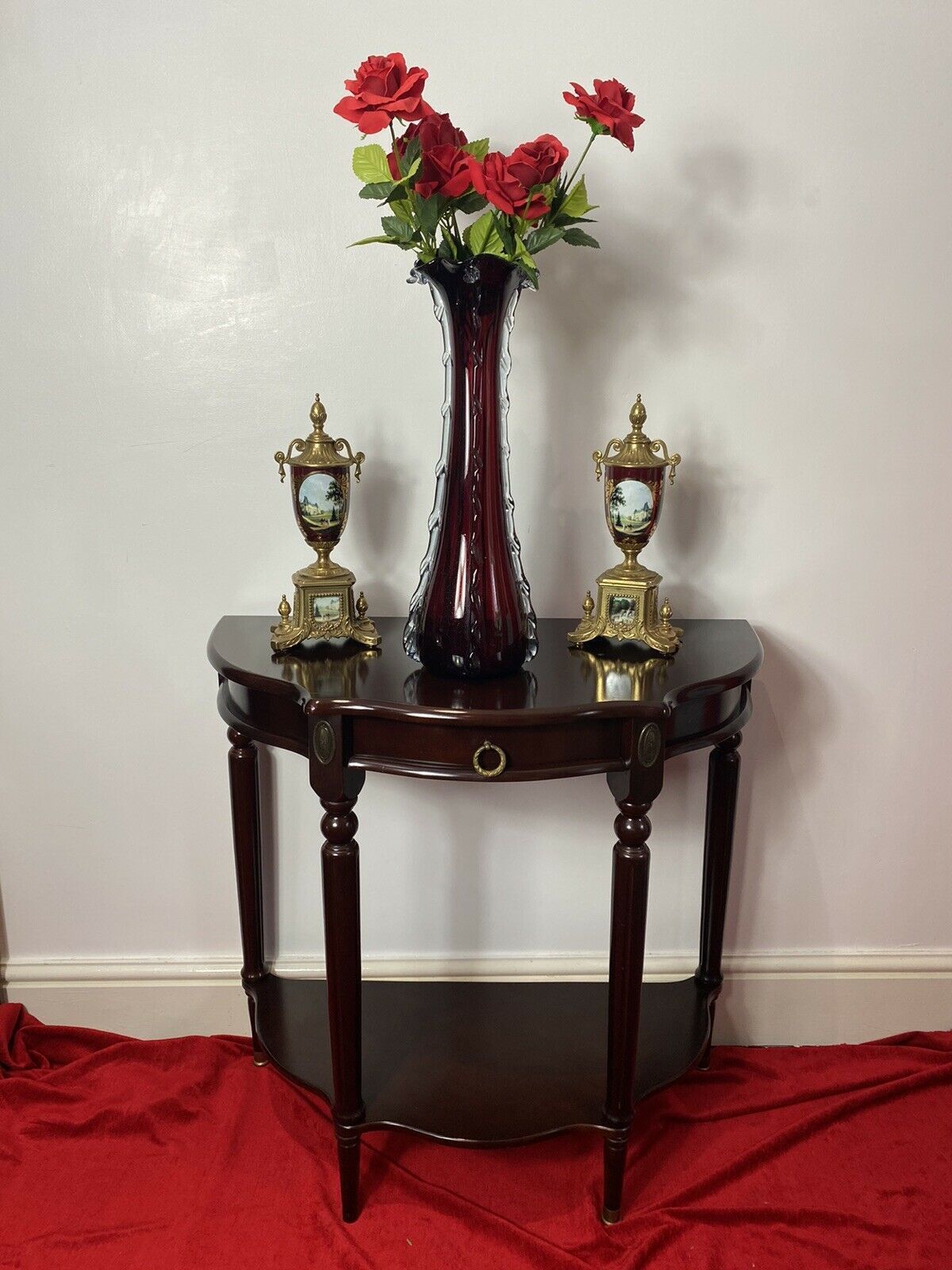 Vintage Regency Style Cherry Mahogany Demi Lune Occasional Hall Table photo furniture