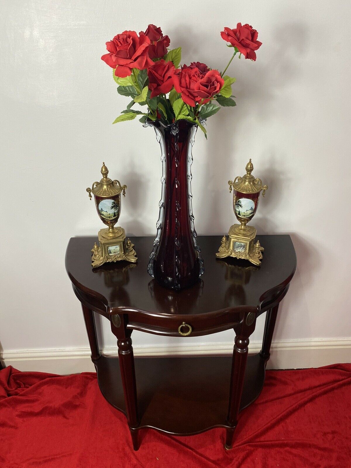 photo for sale Vintage Regency Style Cherry Mahogany Demi Lune Occasional Hall Table