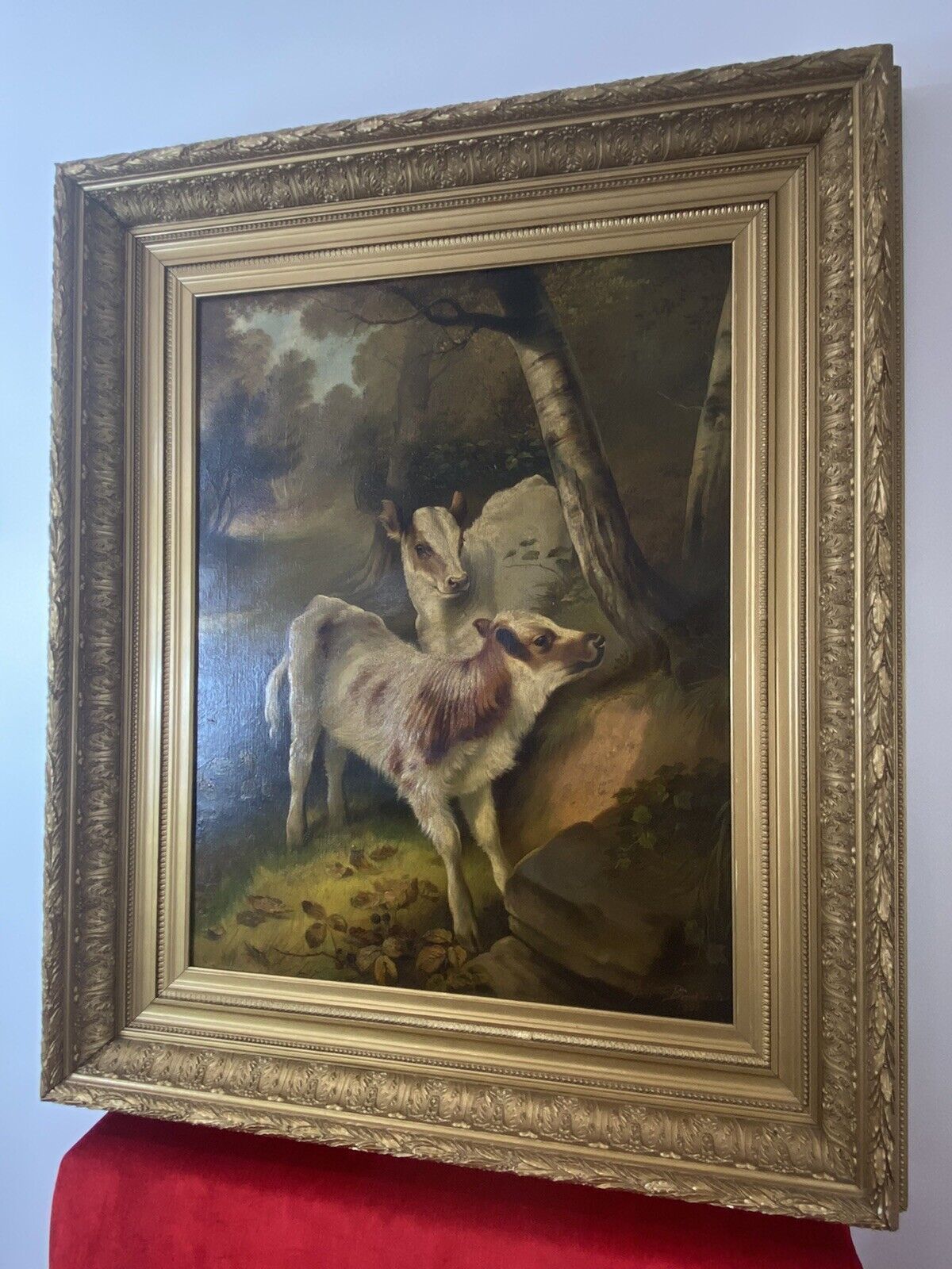 Fine Quality A H Milton Drinkwater Calves In Landscape Oil Painting Dated 1901 photo Art