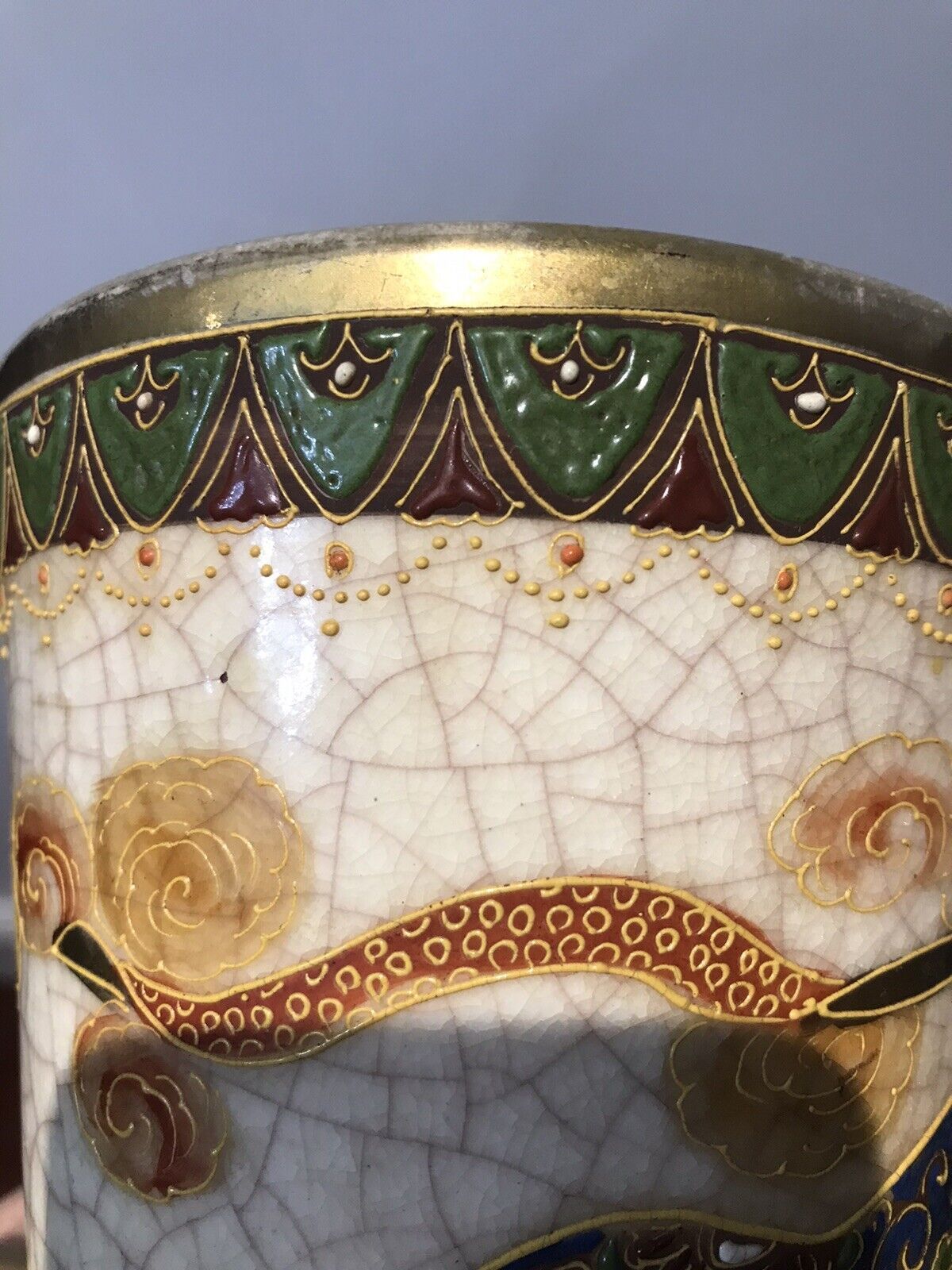 photo for sale Antique Pair Of Japanese 19th Century Cracked Glaze Arch Angel Satsuma Vases
