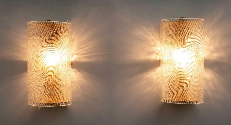 Pair Of Modern Italian Murano Glass And Brass Wall Sconces "Corteccia", 80s photo for sale