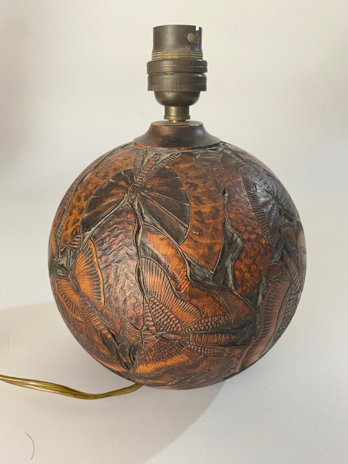 Wood Chinese Table Lamp, With Hand Carved Butterfly Decoration Pa, China 1880 photo for sale