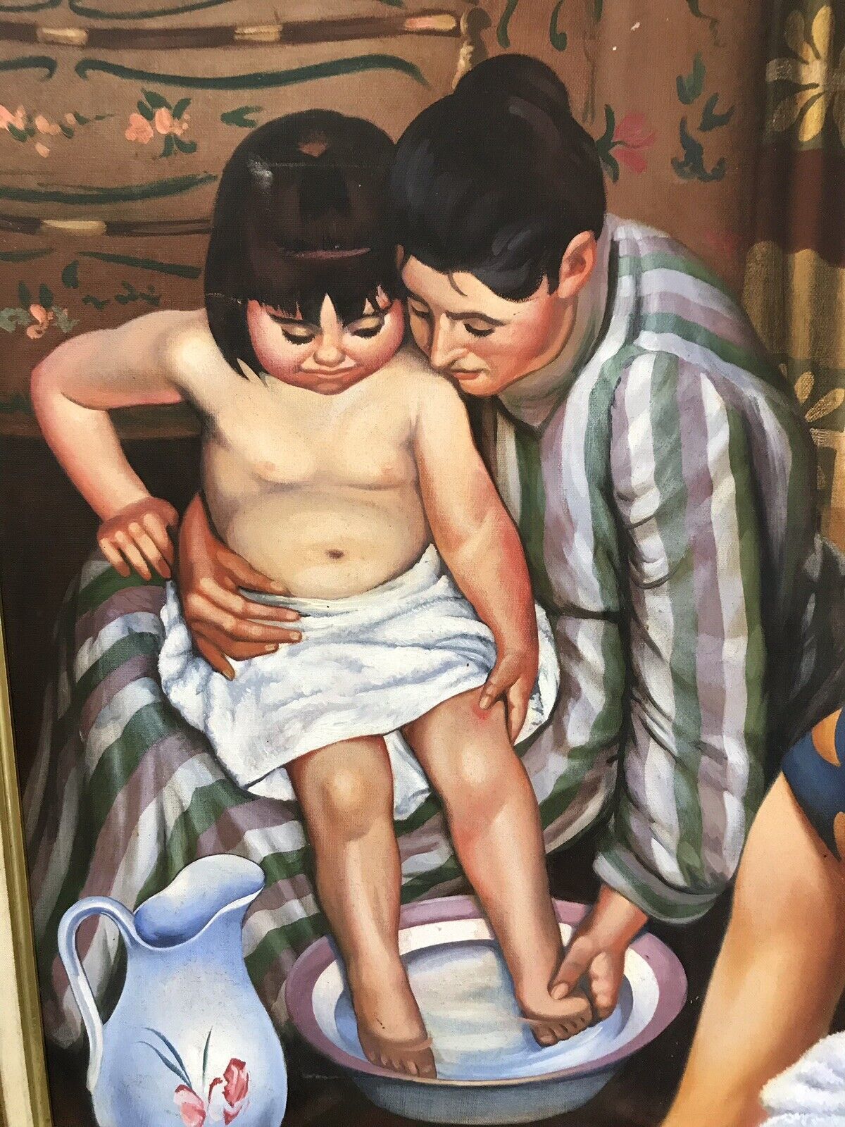 Oil On Canvas Painting Bath Time By Artist Malcom Morris photo 1295.0