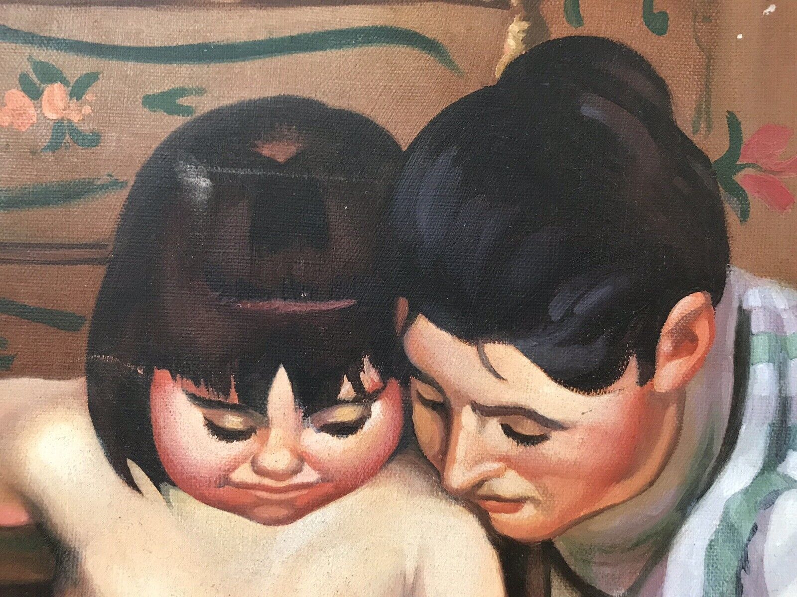 Oil On Canvas Painting Bath Time By Artist Malcom Morris photo vintage